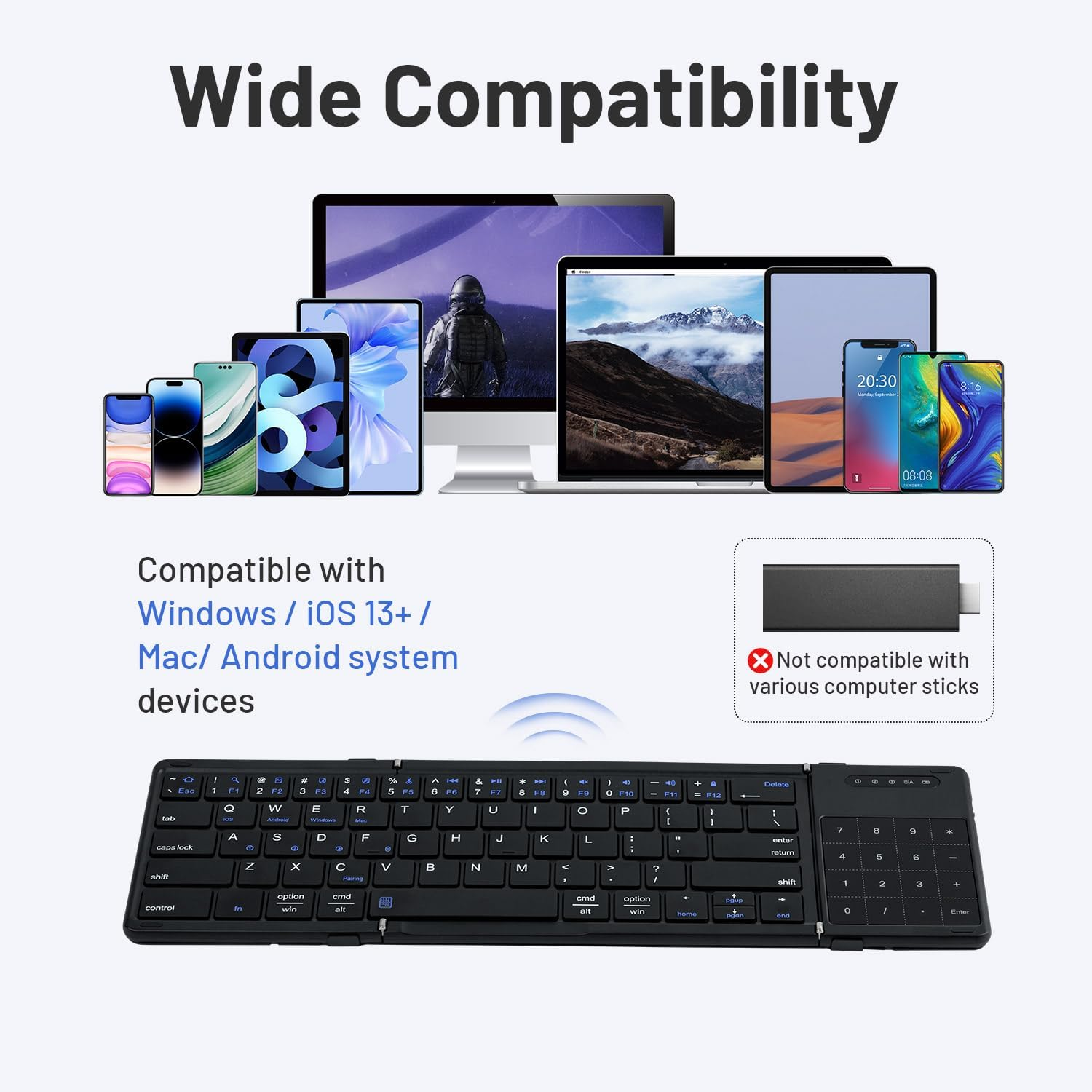 Mcbazel Foldable Bluetooth Keyboard with Touchpad & Numeric Keypad, Wireless Dual-Mode (Bluetooth 5.1 & 2.4G), Universal Compatibility,Premium PU Leather Design for Windows, Ios, Mac image number 5
