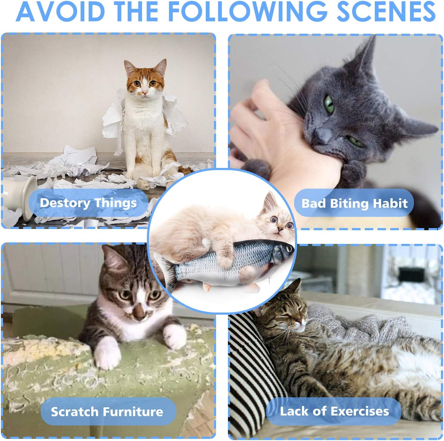 Ruolan Tiny Tuna Cat Toy, Electric Floppy Fish Catnip Kicker, Moving Realistic Plush Simulation Wagging Toy, Motion Kitten Toy, USB Charged (1PCS, Blue) image number 3