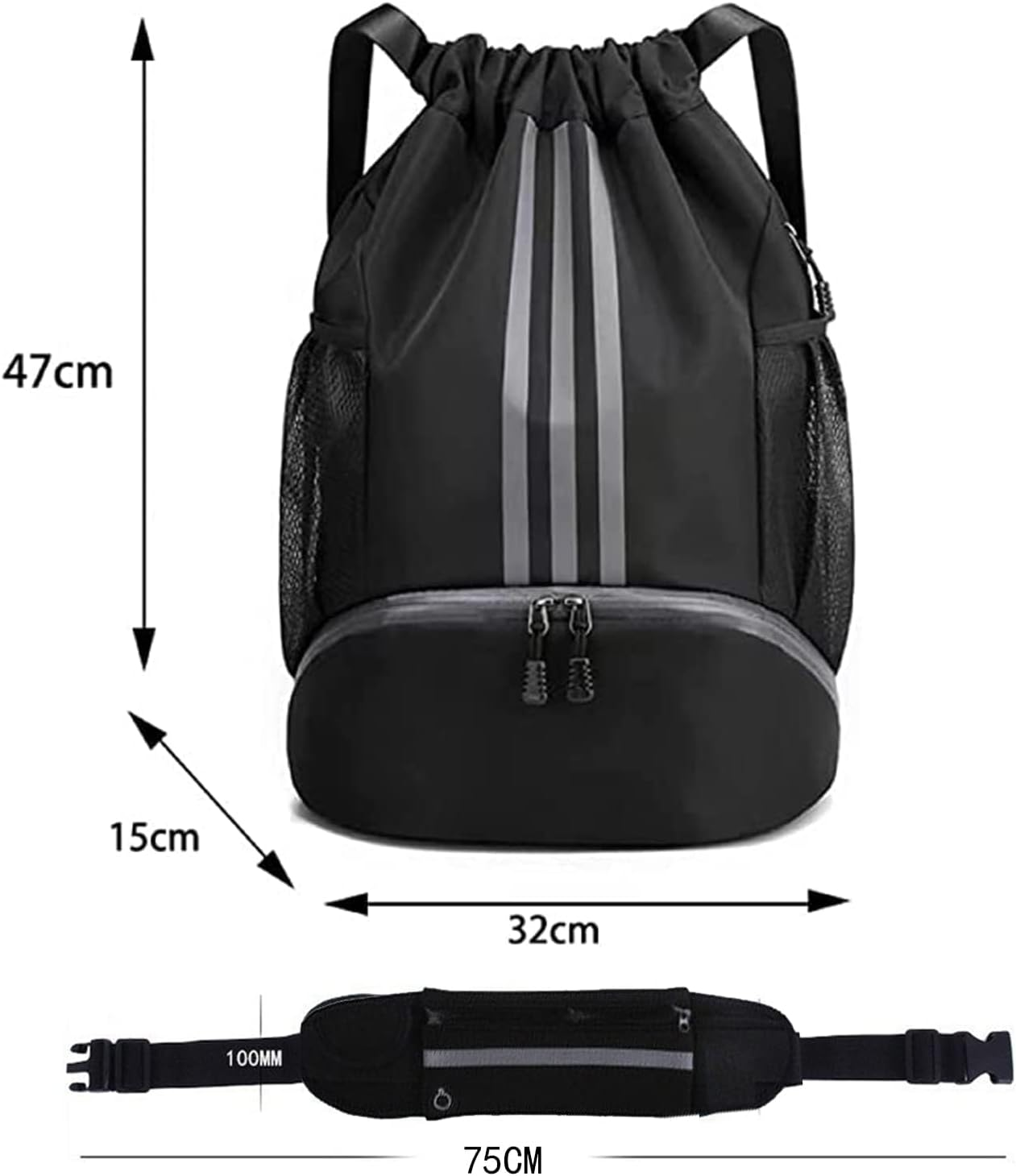 Drawstring Backpack Drawstring Fitness Bag Durable Nylon Basketball Football Storage Bag with Shoe Storage with Water Cup Storage Waist Bag image number 4