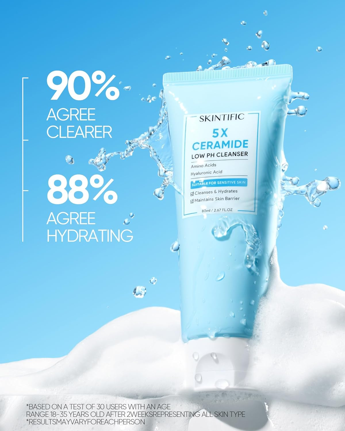 Skintific 5X Ceramide Low Ph Cleanser with Amino Acids, Hyaluronic Acid for Sensitive Skin, 80Ml, Hydrating Face Wash image number 3