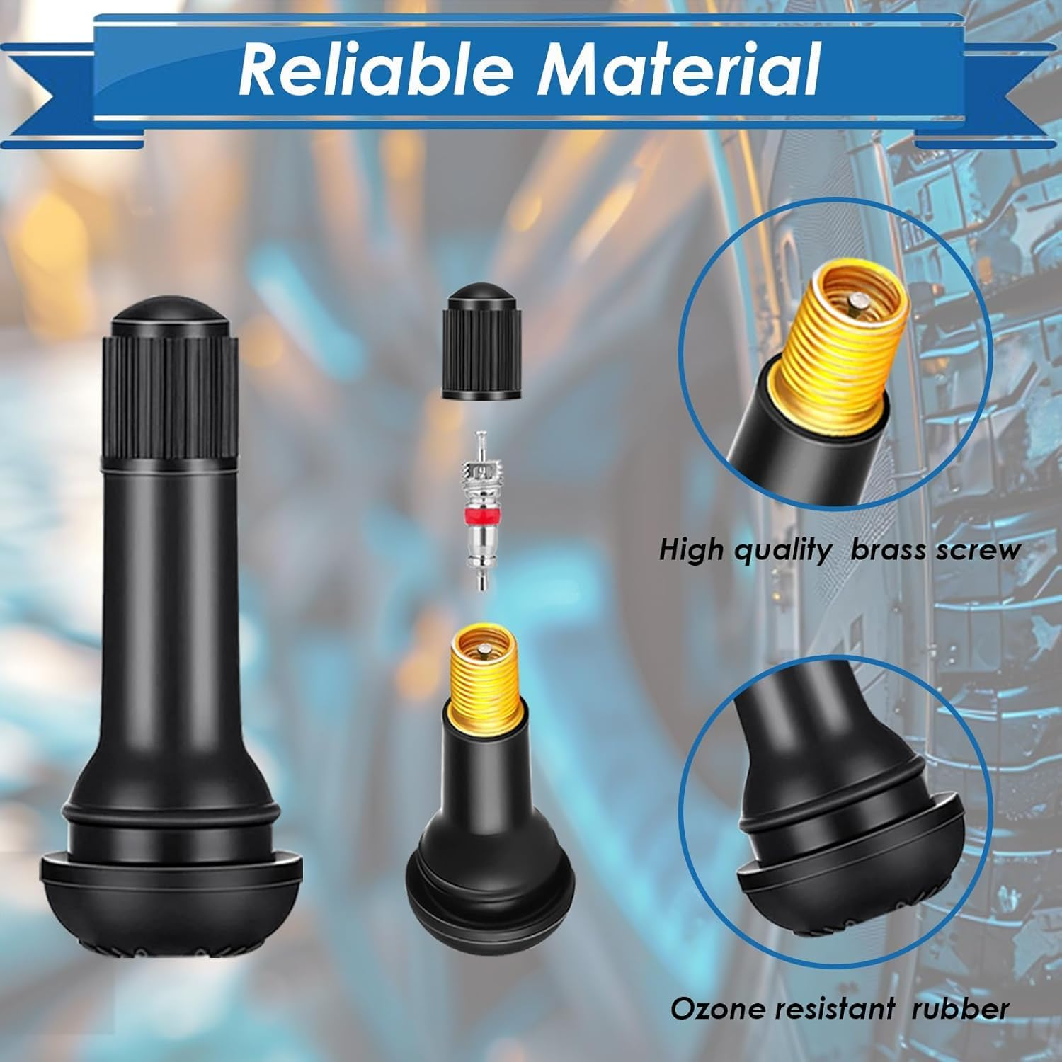 Walquicks 60 Pcs Tire Valve Stems, Premium TR412, TR413, TR414 Black Rubber Snap-In Valves Stems with Dust Caps for Replacement of Tubeless Rim Holes on Standard Vehicle Tires,Tyre Tool image number 5