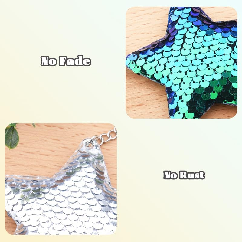 Rhinestone Sequins Star Keychains for Backpacks Handbag Glitter Charms for Purse Wallet Bling Keychain for Girls Women Stars image number 4