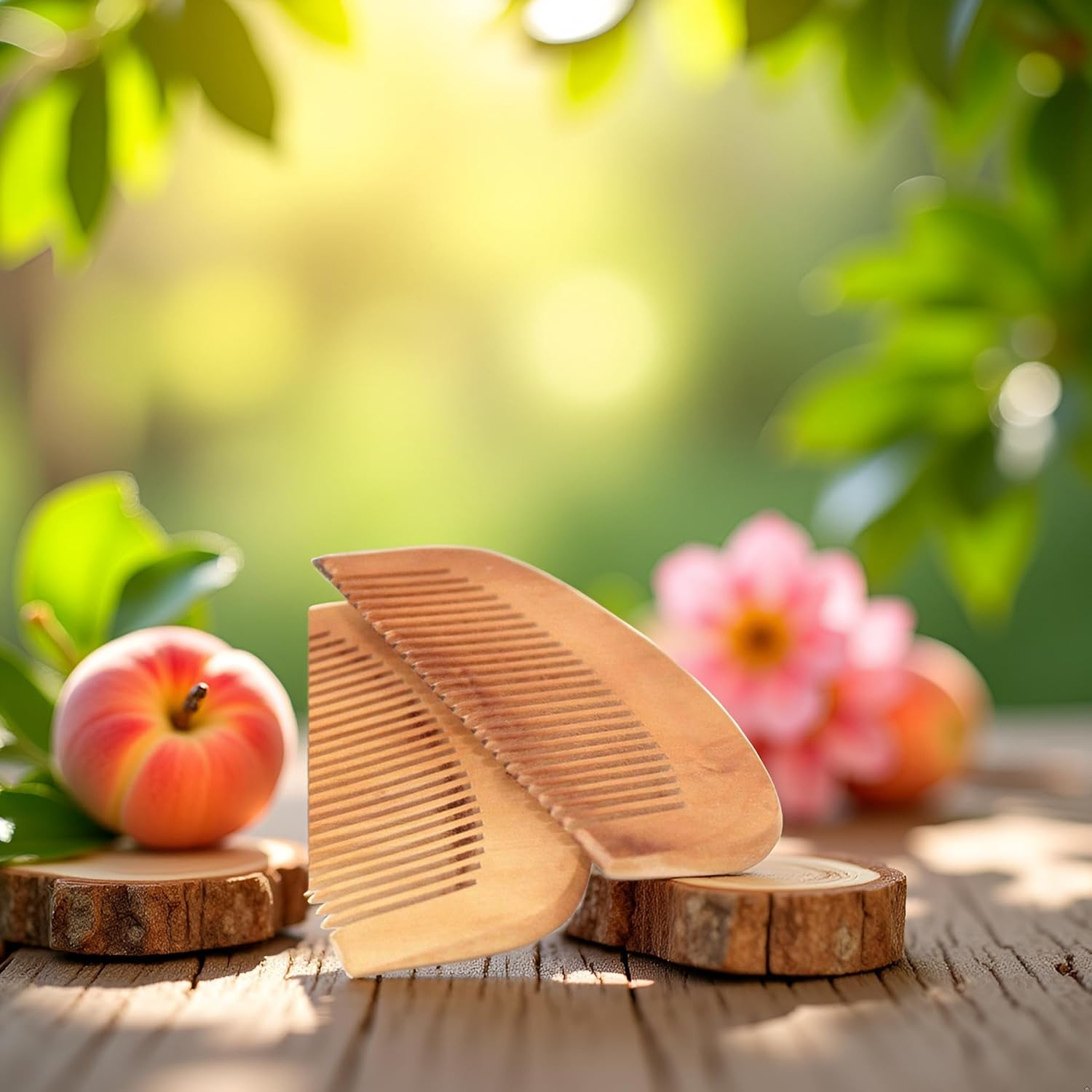 2 PCS Peach Wood Wooden Comb Anti-Static Comb Close Tooth image number 2