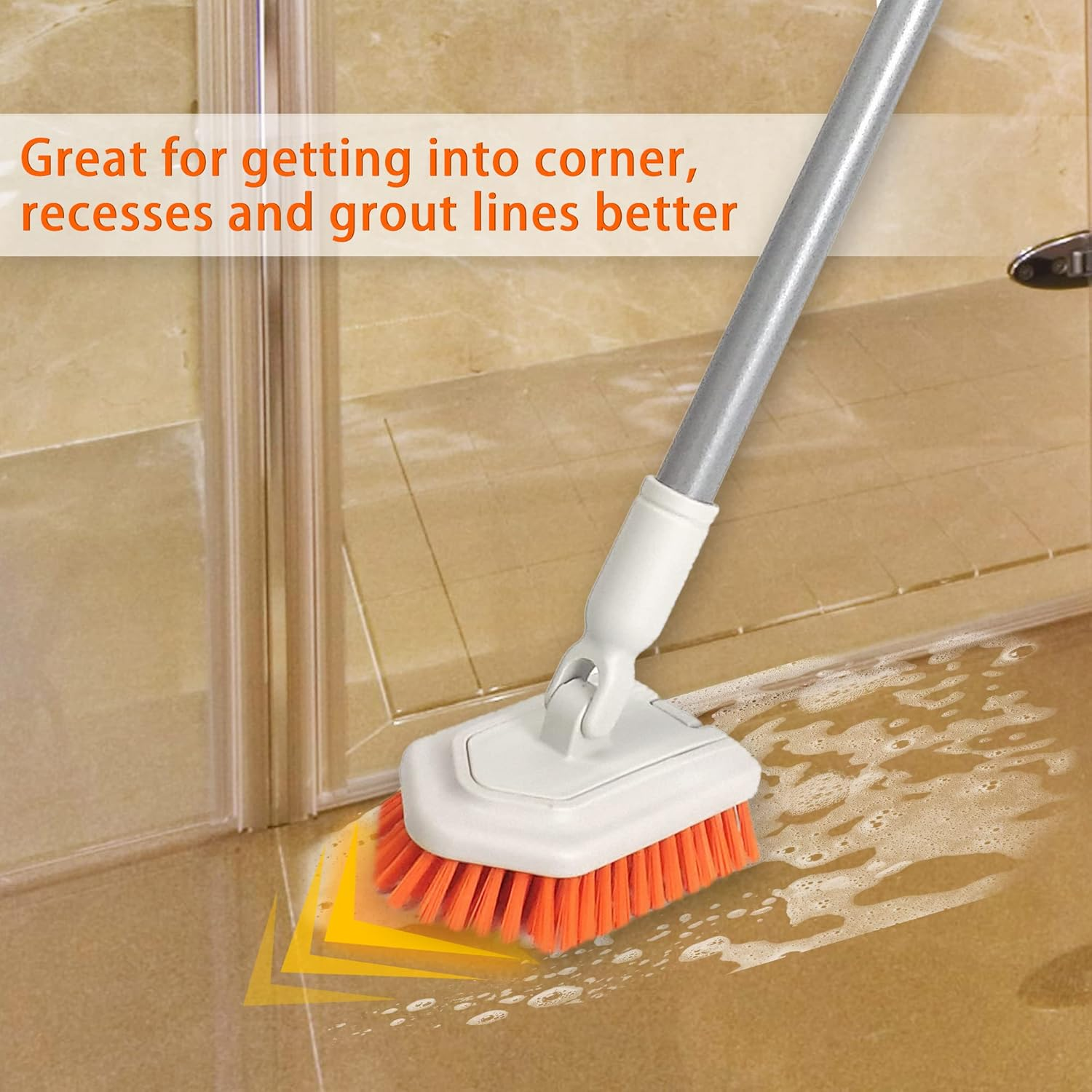 Shower Scrubber 2-In-1 Tub and Tile Cleaning Brush with Long Handle, Detachable Stiff Bristle Scrub Brush and Sponge Head for Bathroom, Bathtub, Floor image number 5