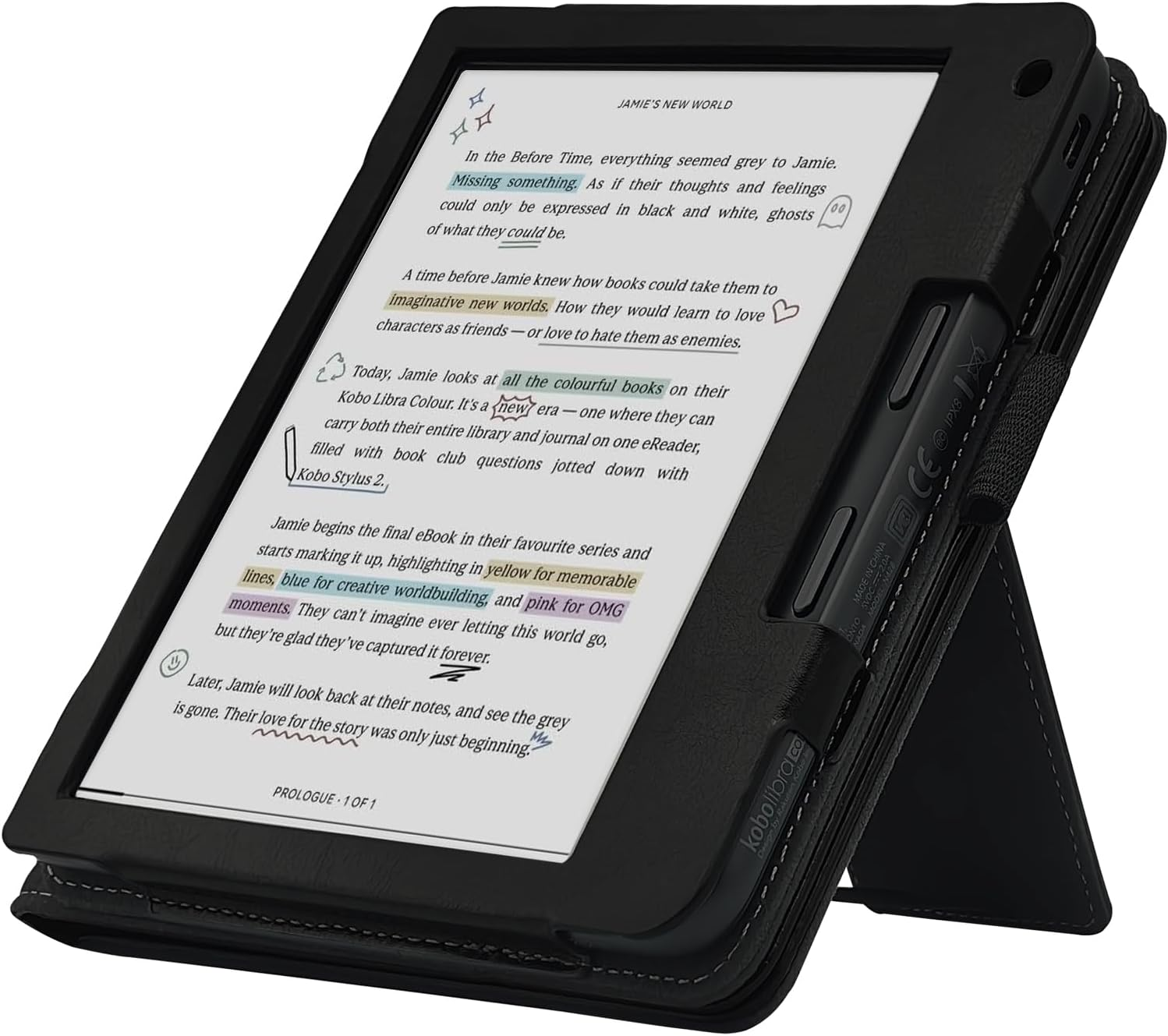 GOVTVA Double Stand Case for 7'' Kobo Libra Colour/Libra 2 Cover with Auto Sleep&Wake/Double Hand Strap/Magnetic Closure Fits Kobo Libra E-Reader (Gentleman Black) image number 3