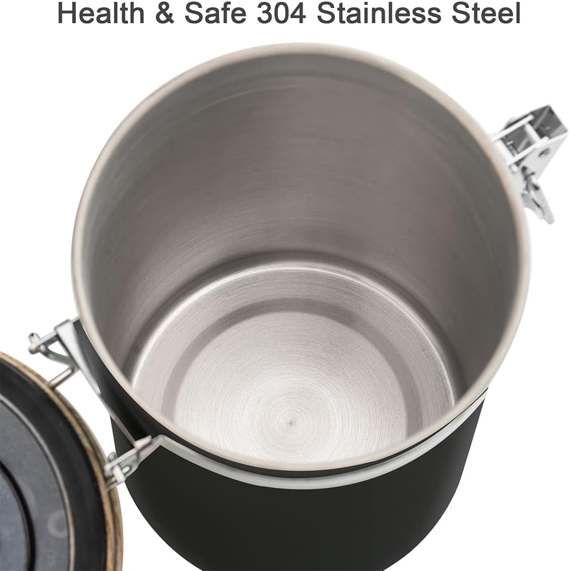 AIMALL Coffee Storage Canister with Day Schedule, Vacuum Sealed Jar with Spoon and Date Tracker, Airtight Stainless Steel Tea Powder Container in Wood Grain and Black image number 2