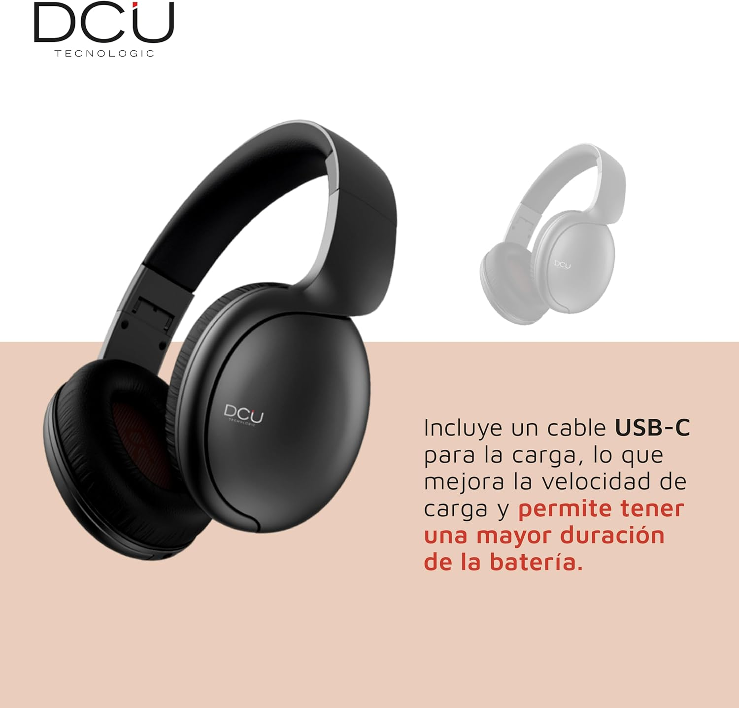 DCU TECNOLOGIC | Bluetooth Headphones, Foldable Headphones, Wireless and Wired, Multifunction, 8 Hour Use, Cable Socket, Black image number 1