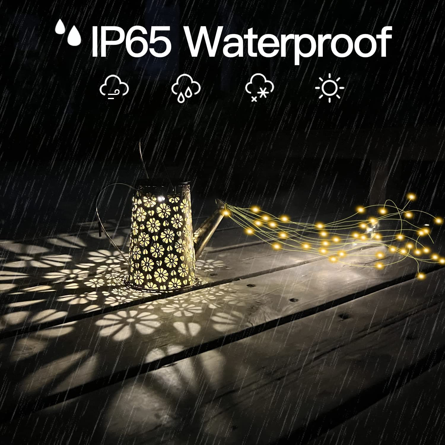 Solar Watering Can with Lights, Retro Metal Hanging Solar Lantern with String Lights, Solar Lanterns Outdoor Waterproof Garden Decor, Star Art Lamp Decorative for Walkway Backyard Patio Lawn Garden image number 4