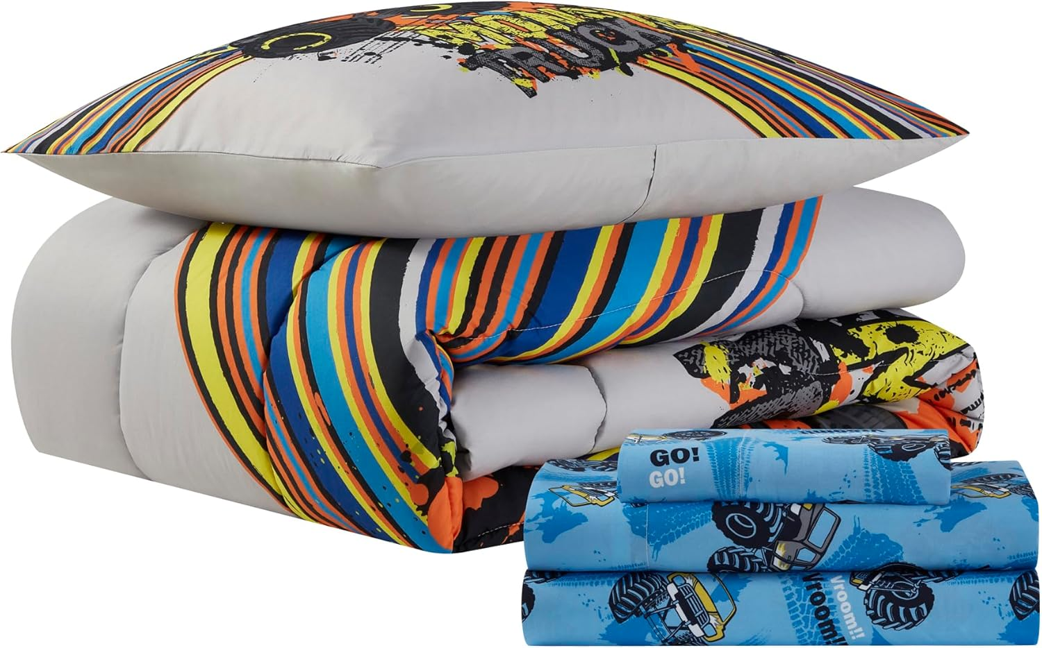 Kids Bedding Set Bed in a Bag for Boys and Girls Toddlers Printed Sheet Set and Comforter, Twin, Monster Truck image number 4