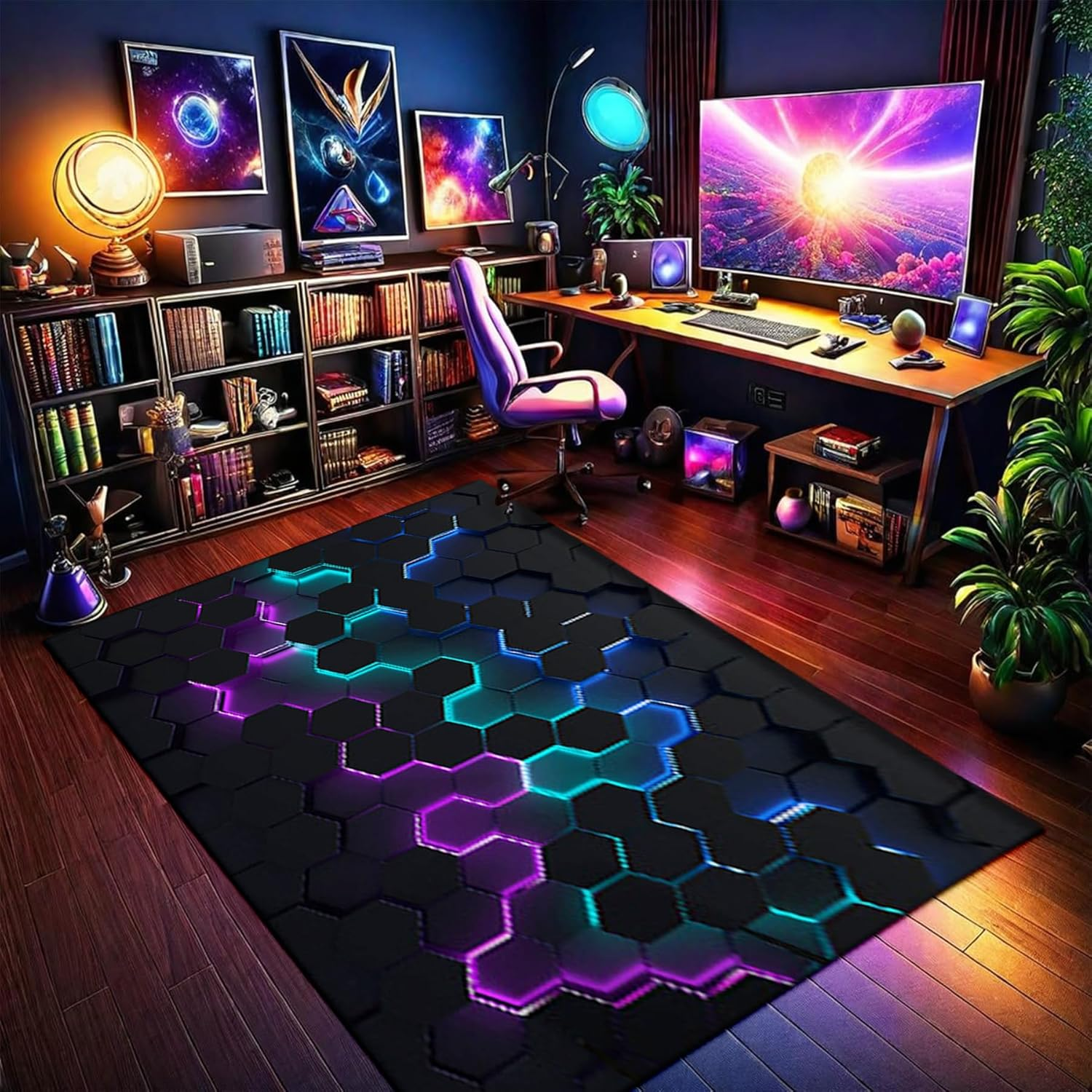 Game Area Rug for Boy Room, Non-Slip Gaming Geometric Play Mat for Playroom Bedroom, 3D Colorful Gamer Activity Centerpiece Area Rugs Floor Mat Carpet Decorative (Color 3, 120X160Cm) image number 4