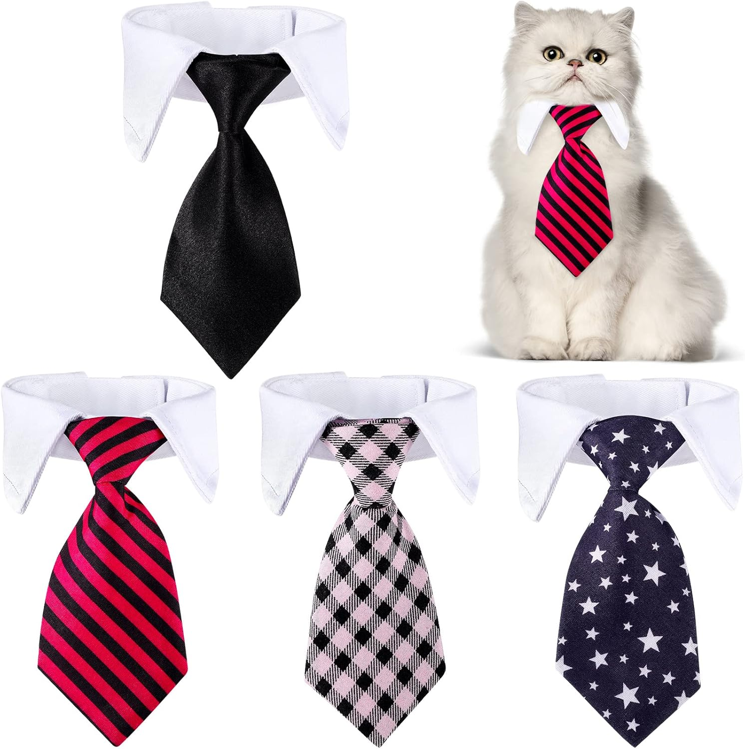 Saintrygo 4 Pieces Cat Dog Tie with Collar Adjustable Puppy Pets Formal Necktie Collars Cat Dogs Bow Ties for Small Pets Grooming Costume Accessories image number 6