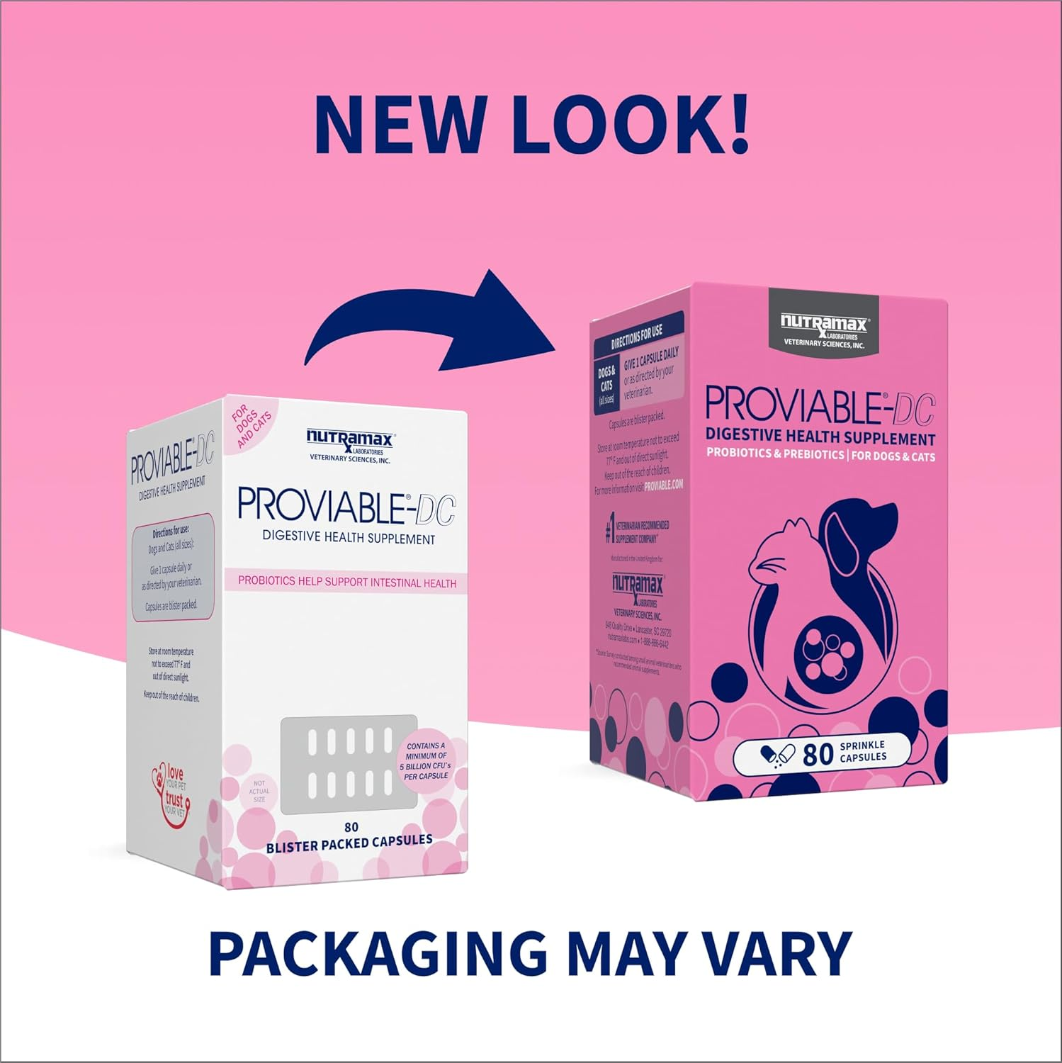 Nutramax Proviable Probiotics for Dogs and Cats, Daily Digestive Health Supplement with Multiple Strains of Bacteria, Cat and Dog Probiotics plus Prebiotics, 80 Capsules image number 6