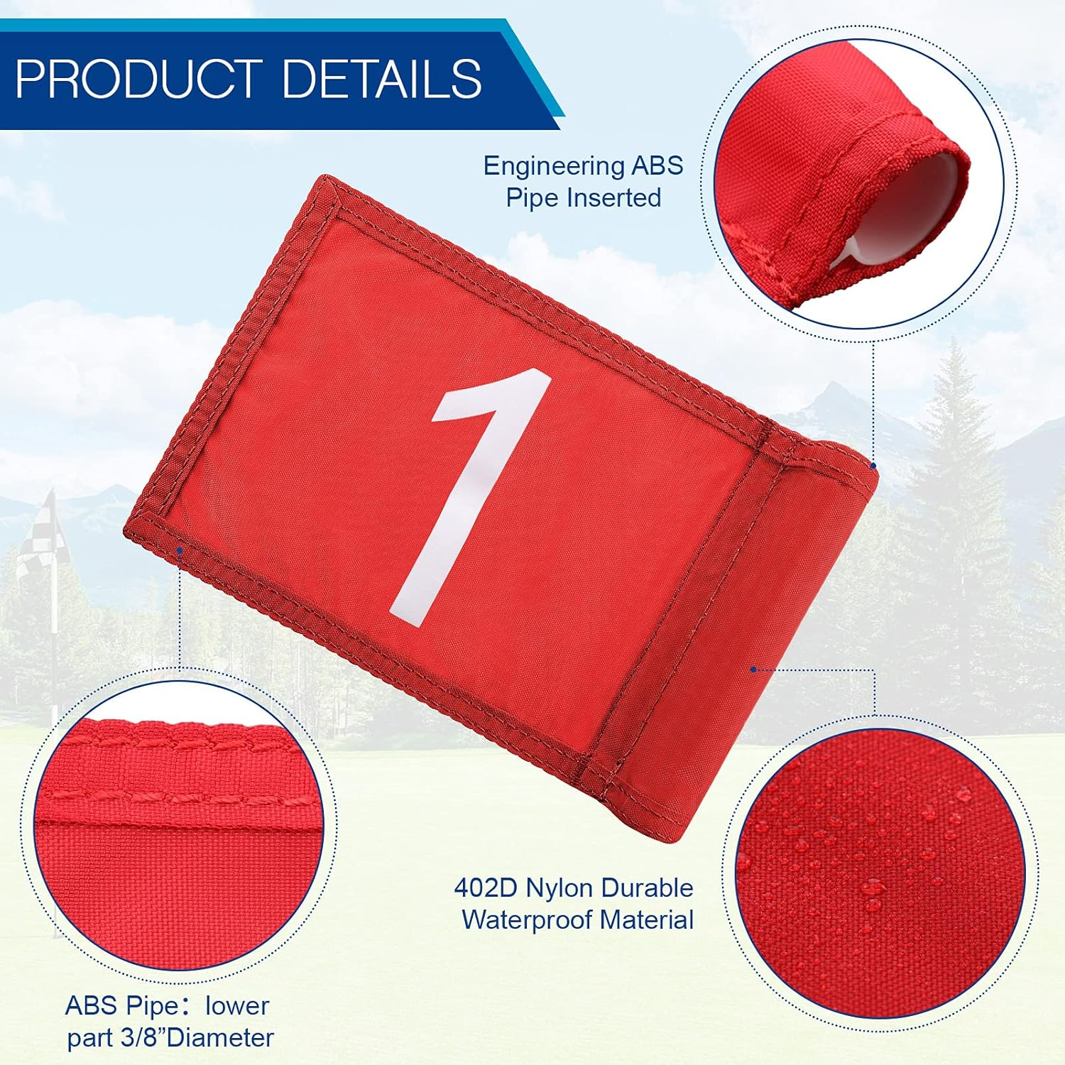 3 Pieces Golf Flag with Tube Inserted - Putting Green Numbered Flag, 420D Nylon Mini Flags for Yard, Indoor Outdoor Backyard Garden, Portable, 8 X 6 Inch image number 3