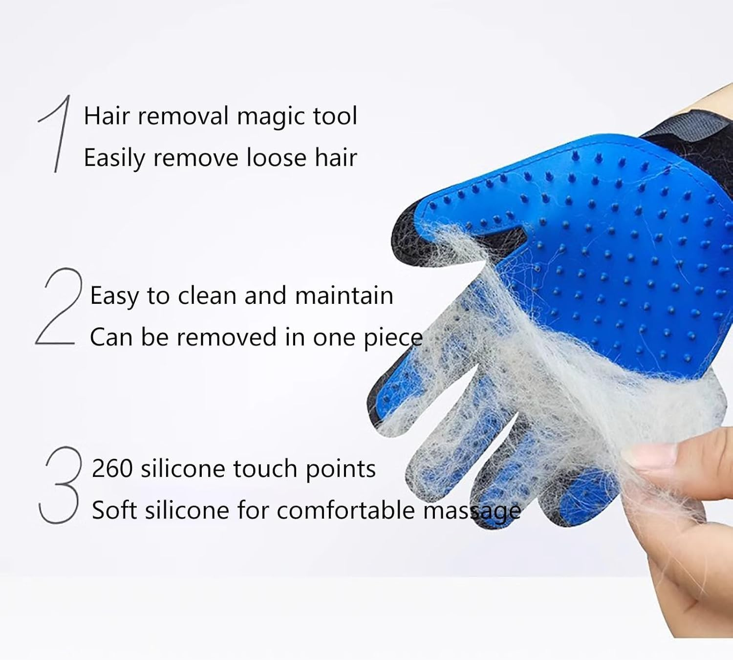Pet Grooming Glove,Pet Hair Remover,Cat Brush, a Pair of Soft Pet Grooming Silicone Gloves,For All Pet Hair Removal and Bath Needs(Blue) image number 5