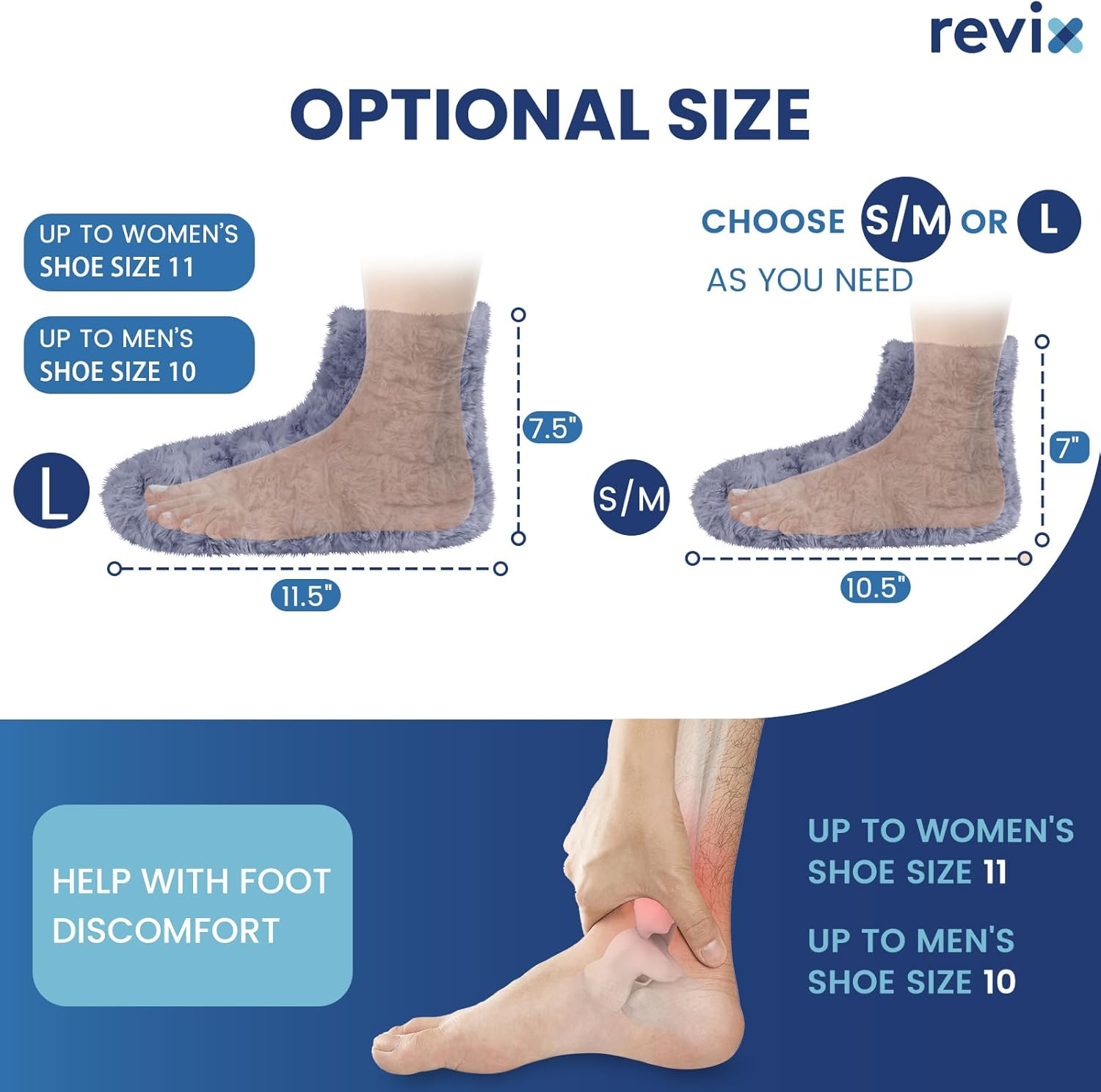 REVIX Microwavable Booties and Feet Warmers for Women & Men, Microwave Heated Foot Warmer with Flaxseed Moist Heat Therapy for Cold Feet, Gray, S/M image number 2