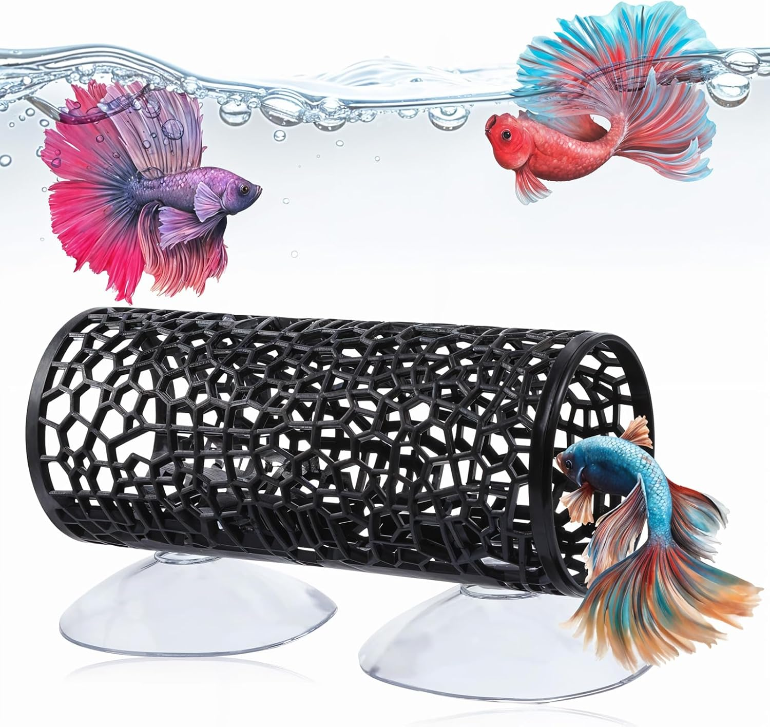 Betta Fish Toys, Black Betta Fish Hammock and Betta Tunnel, Safe Aquarium Decor for Small Fish & Shrimp, Betta Tank Accessories with Suction Cups, Perfect Hideout and Play Area for Betta Fish