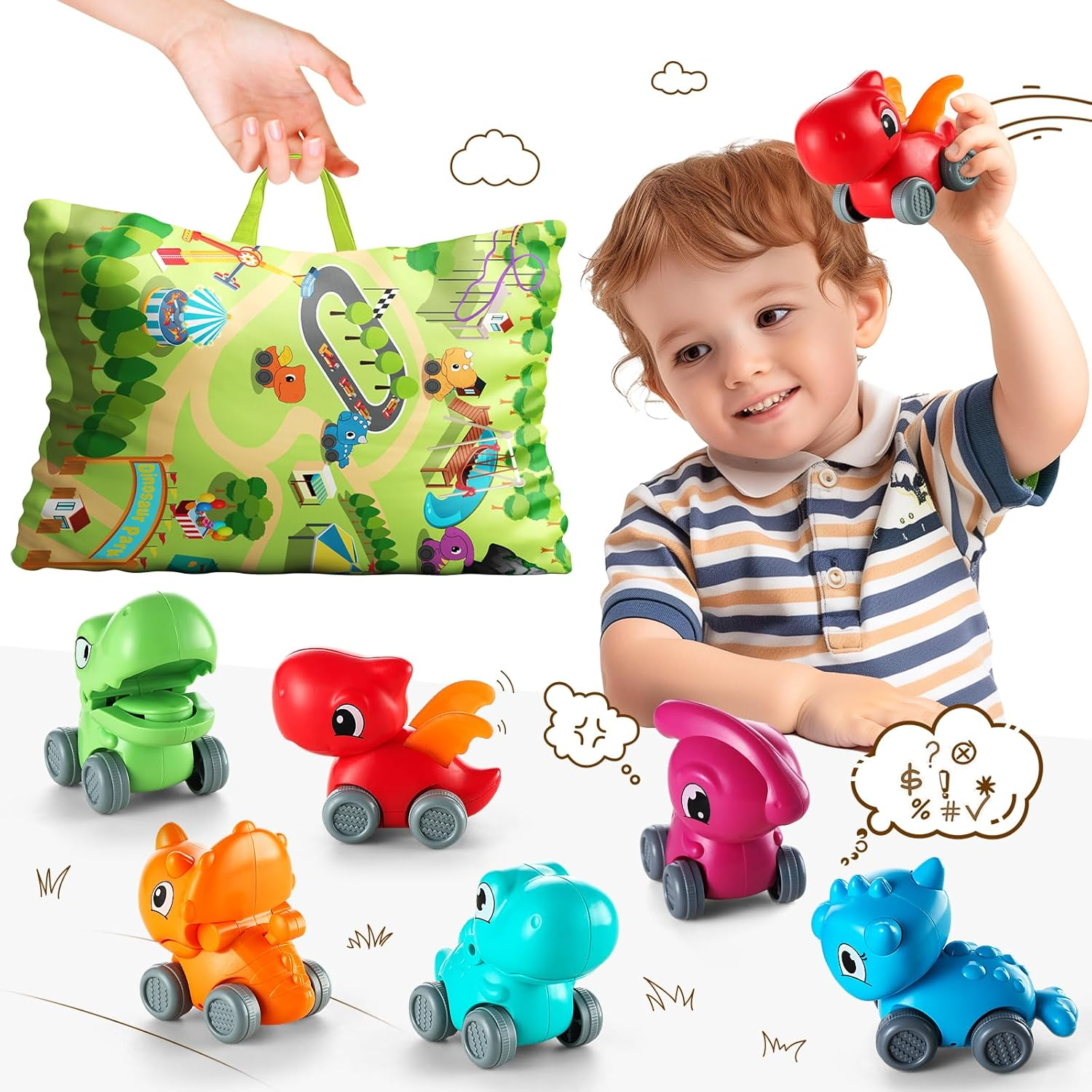 ALASOU Baby Dinosaur Car Toys with Playmat/Storage Bag|1St Birthday Gifts Toddler Toy Age 1-2|Baby Toys for 1 2 3 Year Old Boy|1 2 Year Old Boy Gift Infant 12-18 Month image number 5