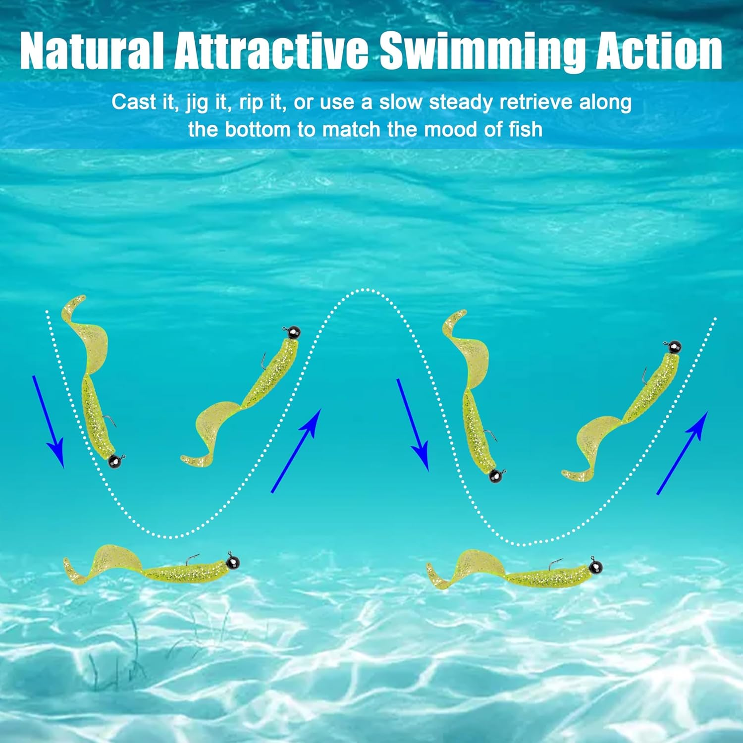 Fishing Jig Head Hooks Set, 60Pcs Fishing Lures Jig Head Bait Assorted round Head Jig Hooks for Soft Worm Shrimp Lures Freshwater Saltwater Fishing Tackle Kit image number 4