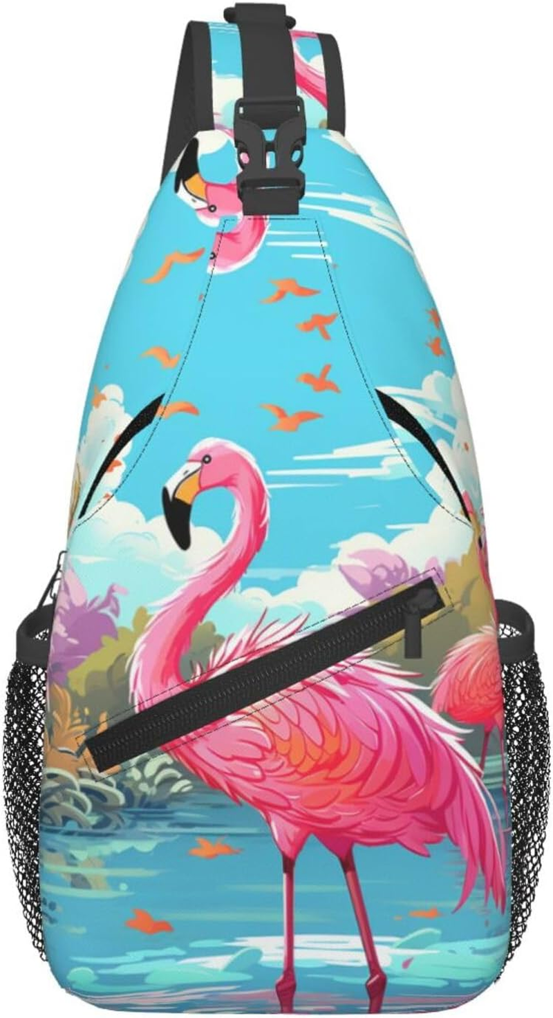 Glbnsheric Sling Bag for Women Men Crossbody Bag Sling Backpack Flamingo Bird Cross Body Bag Adjustable Chest Bag