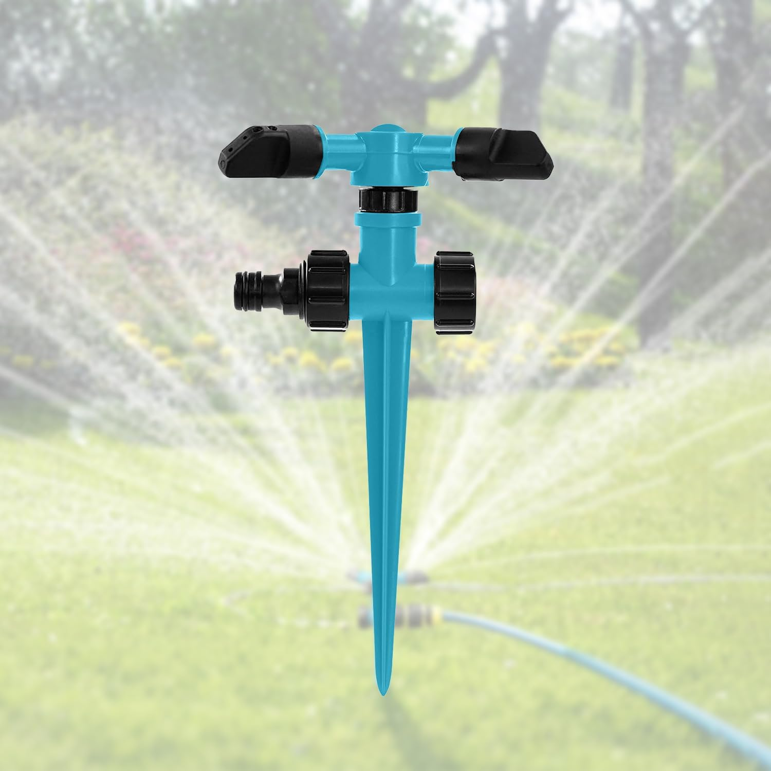 1 Pack Yard Sprinkler 360&deg; Rotating Lawn Sprinkler with up to 3,000 Sq. Ft Coverage - Adjustable, Weighted Gardening Watering System (Blue) image number 3