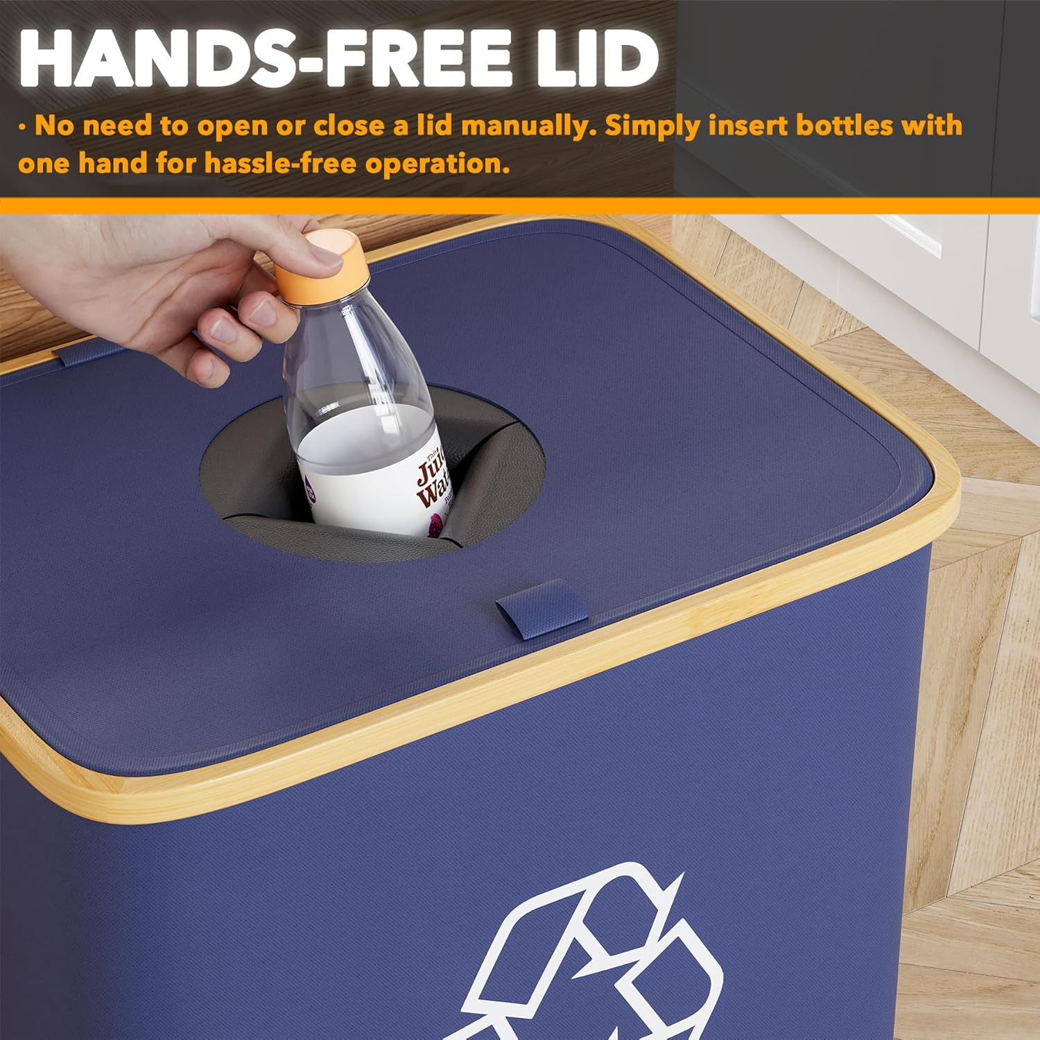 Spaceaid Recycling Bin for Kitchen 26 Gallon, 100L Recycle Bin with Lid and 2 Reusable Inner Bags, for Bottle Can Glass Plastic Stickers, Blue image number 3
