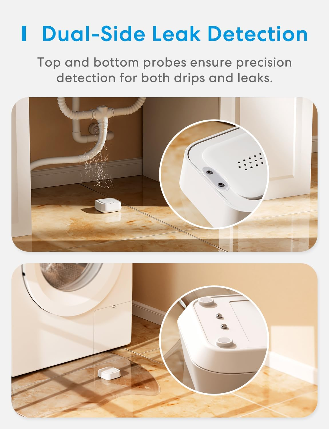 Meross Smart Water Detector with Hub | Water Leak Sensor WLAN IP66 | up to 100 Db Sensor & App & Hub Alarm | Smart Water Alarm Detector for Kitchen, Bathroom, Basement | Battery for 3 Years | 2.4 Ghz image number 1