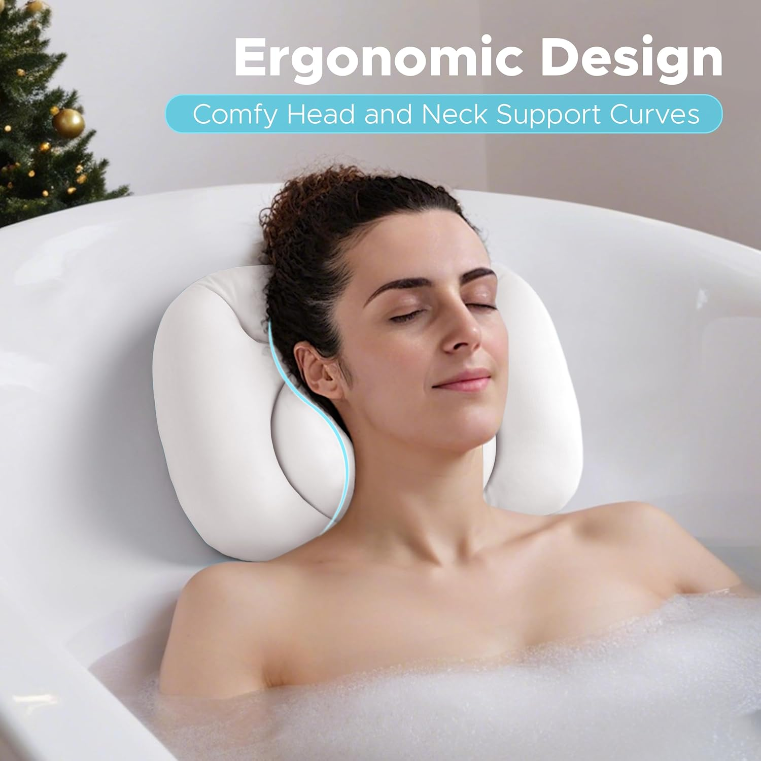 Sunlit Ultra Soft Bath Pillow for Tub, Bathtub Pillows for Head and Neck Support, Home Spa Pillows with Strong Suction Cups, Bubble Bath Accessories for Women, Relaxing Bath Products