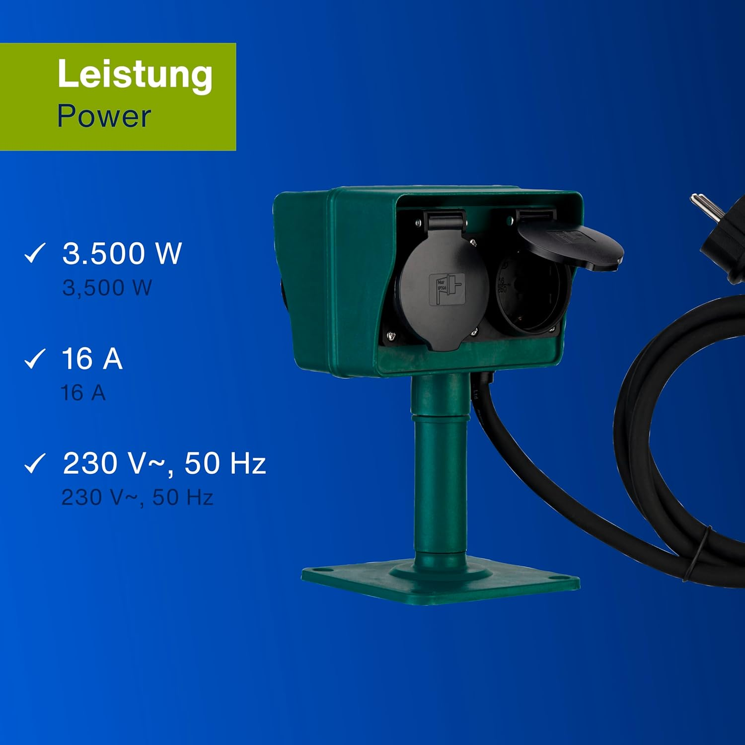 REV 0595009555 Ground Spike 4-Way Garden Socket IP44 Cable 1.4 M Max. 3500 W Green image number 6