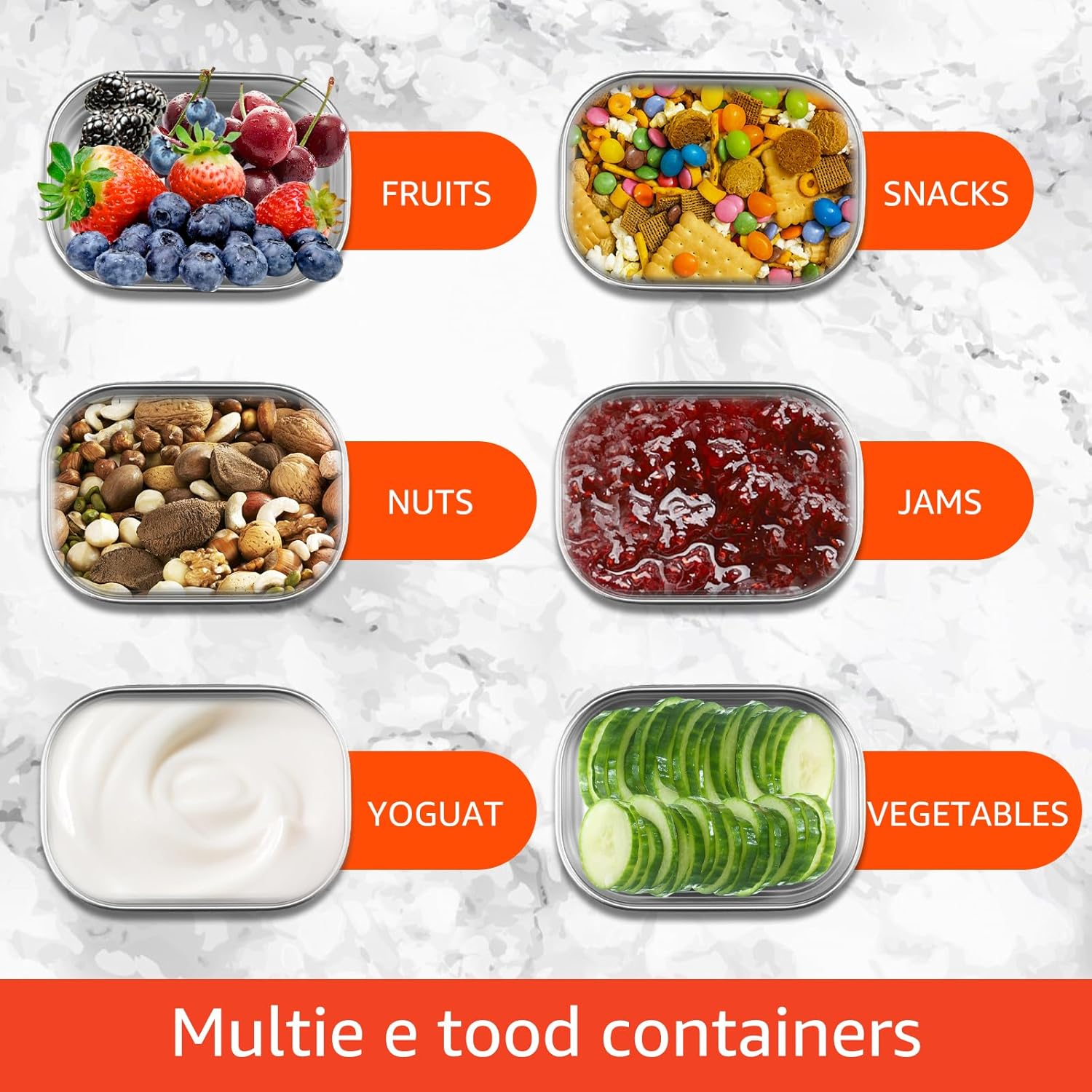 3Pcs 8Oz Stainless Steel Snack Containers for Kids Stackable Rectangle Food Storage Container with Silicone Lids Portable Snack Boxes for School Office Travel Camping (3 Pcs) - 3 Pcs Set image number 3