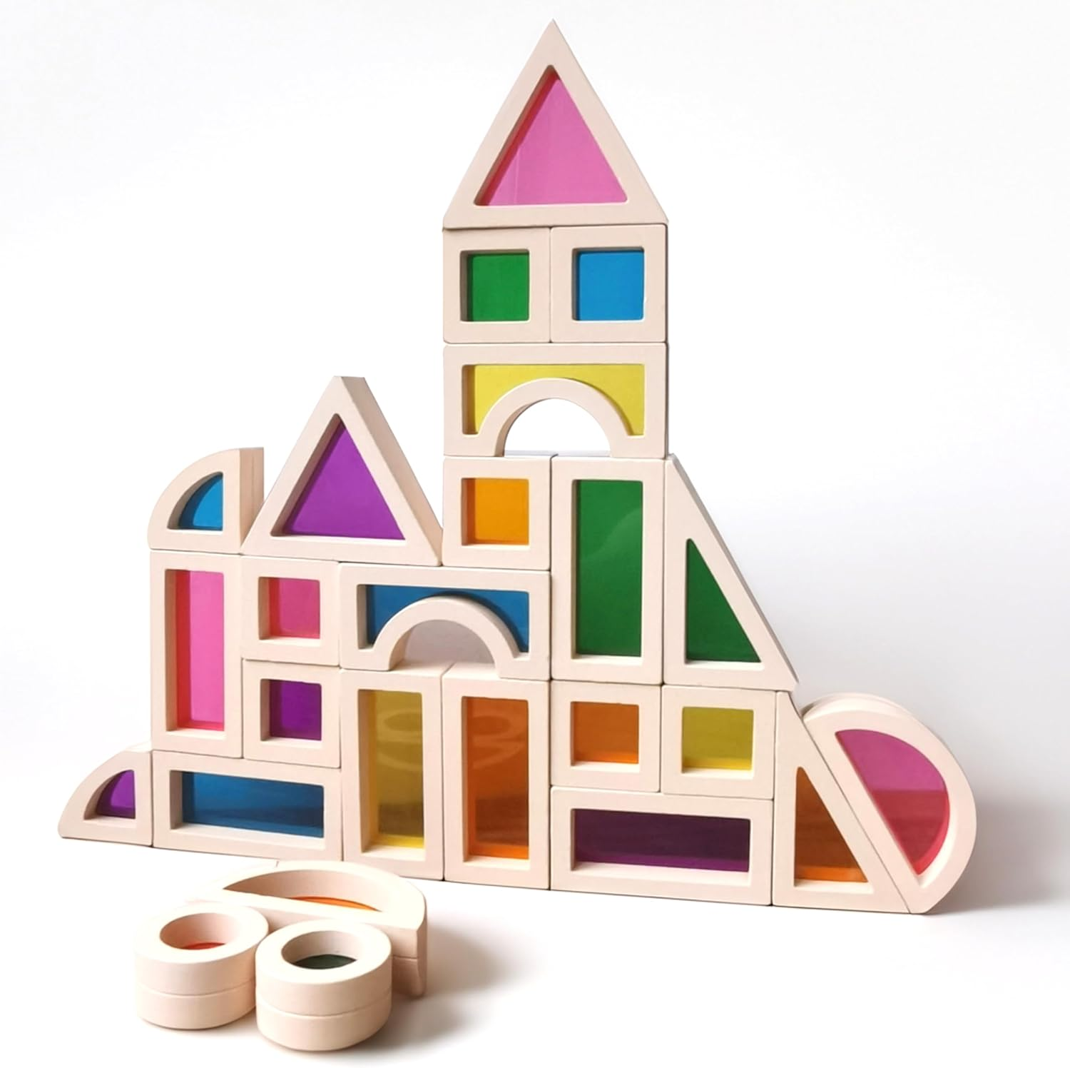 Rainbow Acrylic Blocks Toys for Toddler,Kids Toys,Rainbow Wooden Building Blocks for Toddler, 25 Pcs Rainbow Stacking Blocks Set,Montessori Educational Building Toys for Baby Boys Girls Gifts