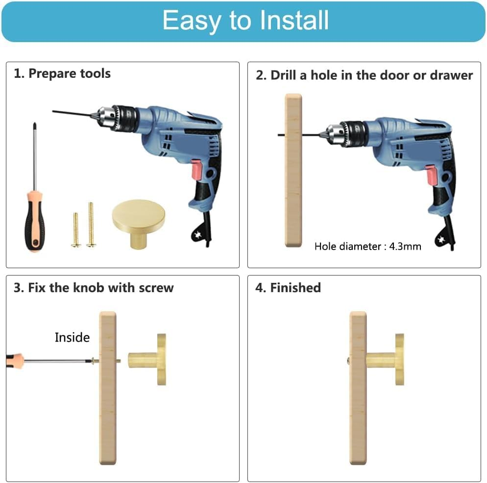 6 Pcs Gold Cabinet Knobs, round Kitchen Cabinet Pulls, Furniture Door Hardware Handles for Chest of Drawers Cupboard Dresser Wardrobe Closet, Brushed Copper Cabinet Hardware, Gold Handles image number 4