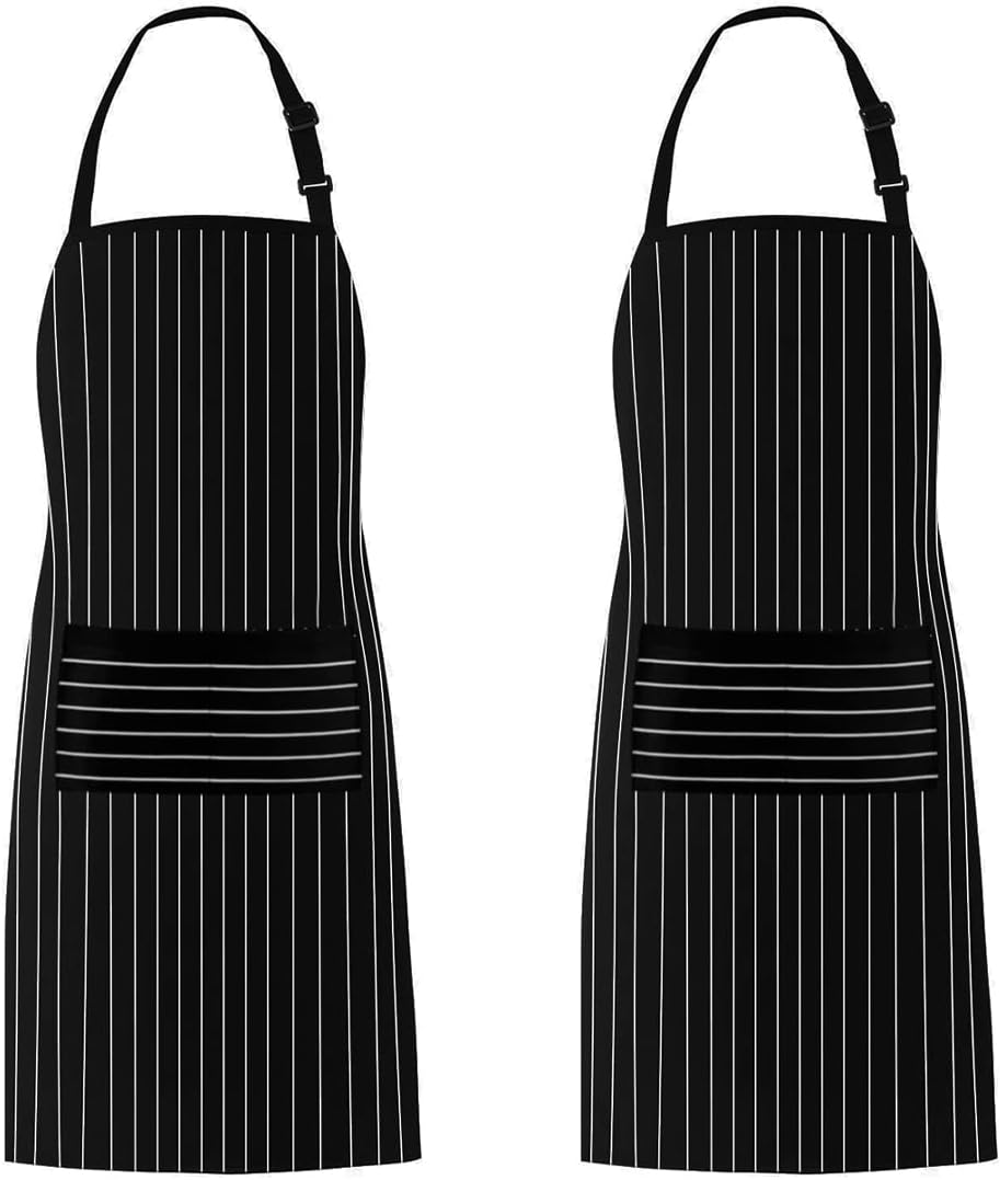BEZANU Kitchen Cooking Aprons, 2 PCS Unisex Bib Aprons with Pockets for Men, Women, BBQ, Painting, Gardening, Baking (Stripe Style) image number 6