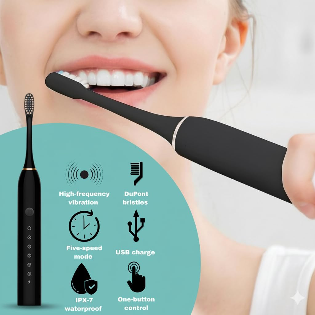 Opal Abode - Rechargeable Sonic Electric Toothbrush &ndash; 5 Modes, 8 German Dupont Brush Heads, Smart Timer, USB Travel Case & Holder &ndash; White Waterproof IPX7, Deep Clean Plaque Remover for Adults & Kids. 42000 High Frequency Vibration. image number 3