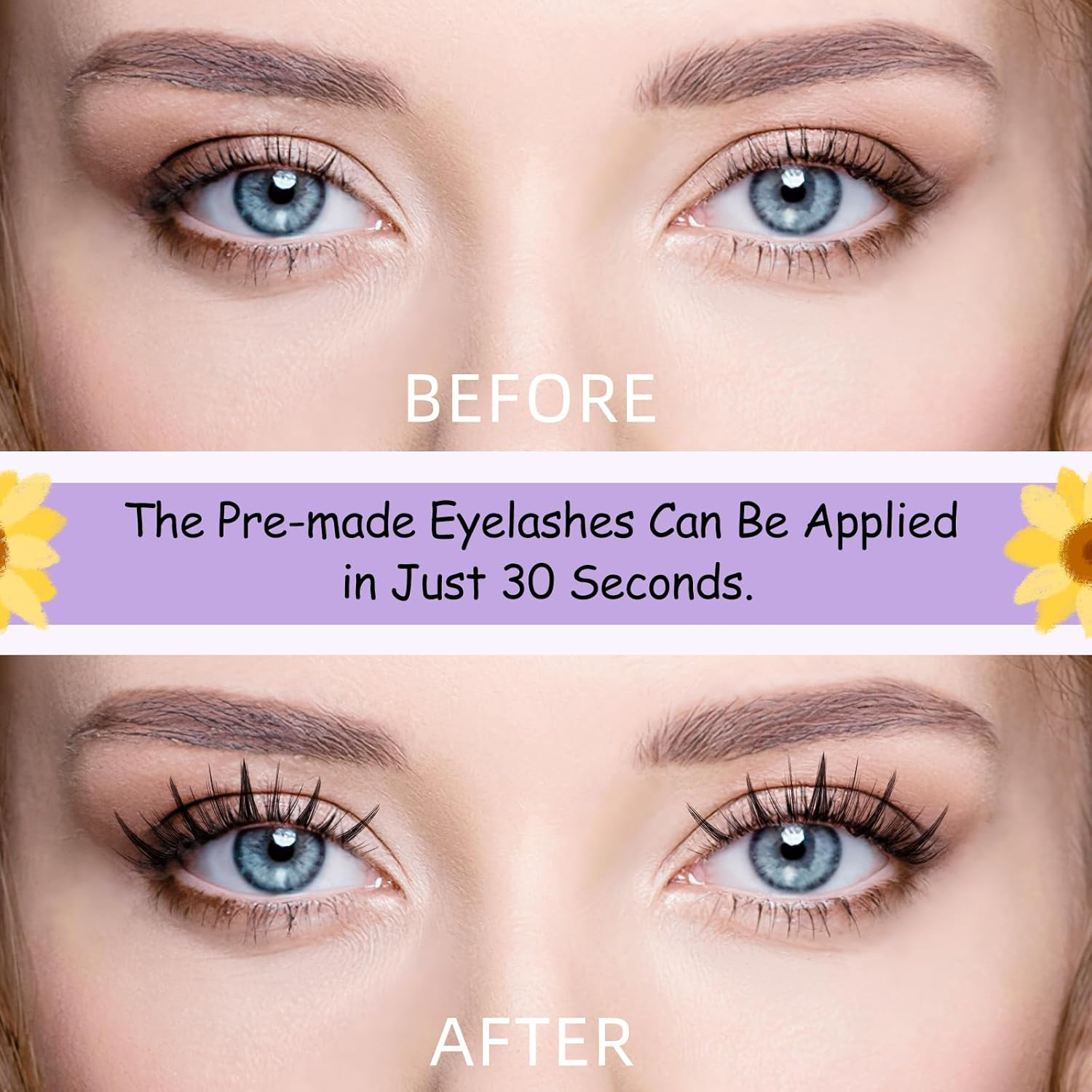 B&QLASH Lash Clusters Kit Sunflower Lash Extension Kit No Lash Map Natural Lash Clusters with Invisible Band 12-14Mm Eyelash Extension Kit C Curl Lash Kit with Lash Bond and Seal(Sunflower)