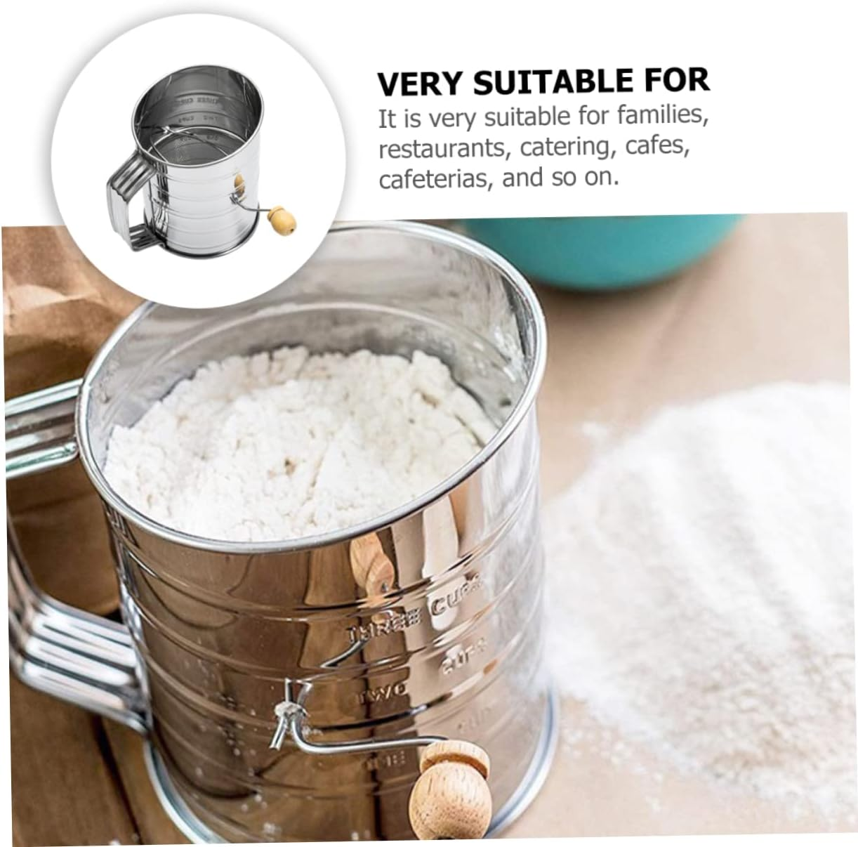 BRIGHTFUFU Hand-Operated Flour Sifter Sieve Fine Mesh Stainless Steel Flour Sifter for Baking