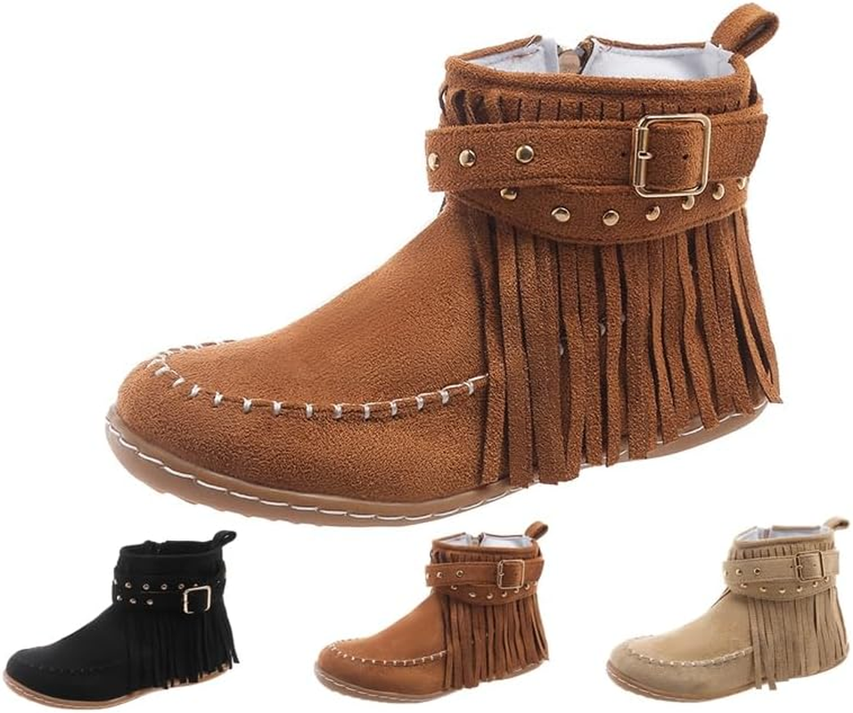 Women'S Boots Casual Vintage Side Zipper Fringe Boots,Lightweight Comfy Suede High Top round Toe Hippie Moccasin Short Booties, Brown, 7 image number 4