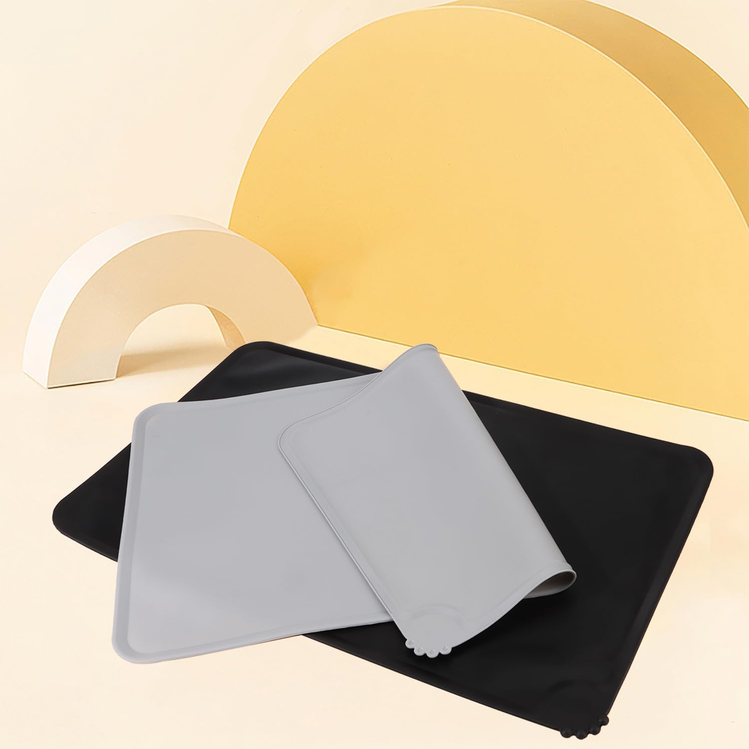 Bowl Mat for Dogs, Cats, 2 Pieces, Silicone, Waterproof, Dog and Cat Pet Feeding Mat, Non-Slip Pet Bowl Mat, Pet Feeding Mat for Dogs and Cats, 48 X 30 Cm image number 1