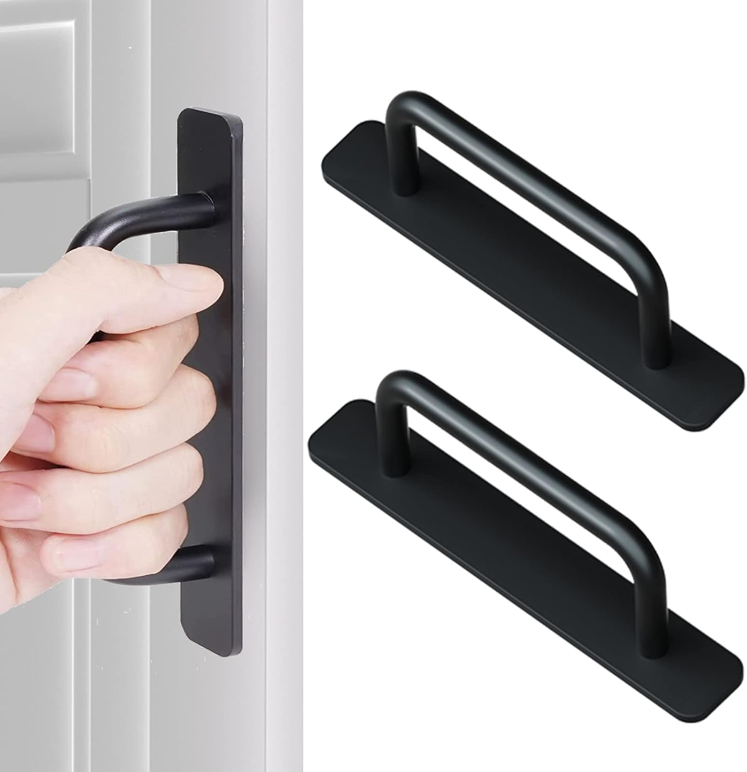 Self-Stick Instant Cabinet Drawer Handles Door Adhesive Handles,2Pcs Aluminum Kitchen Cabinet Drawer Pull Handle with Adhesive Sticker,Perfect for Any Furniture Handle DIY (Black, Small (5.83"))