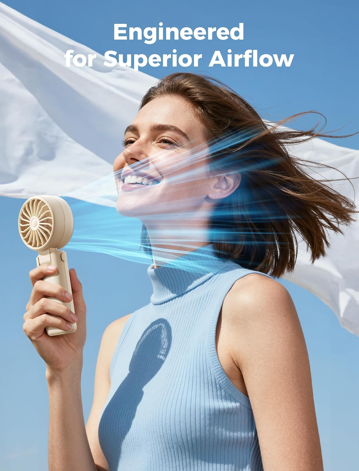 Aecooly Powerful Handheld Fan, 3-In-1 Portable Mini Hand Held Foldable with LED Display [20H Max Cooling Time], 5 Speed Rechargeable Personal Small Pocket Fan, Travel Essentials, Gifts for Women-Beige