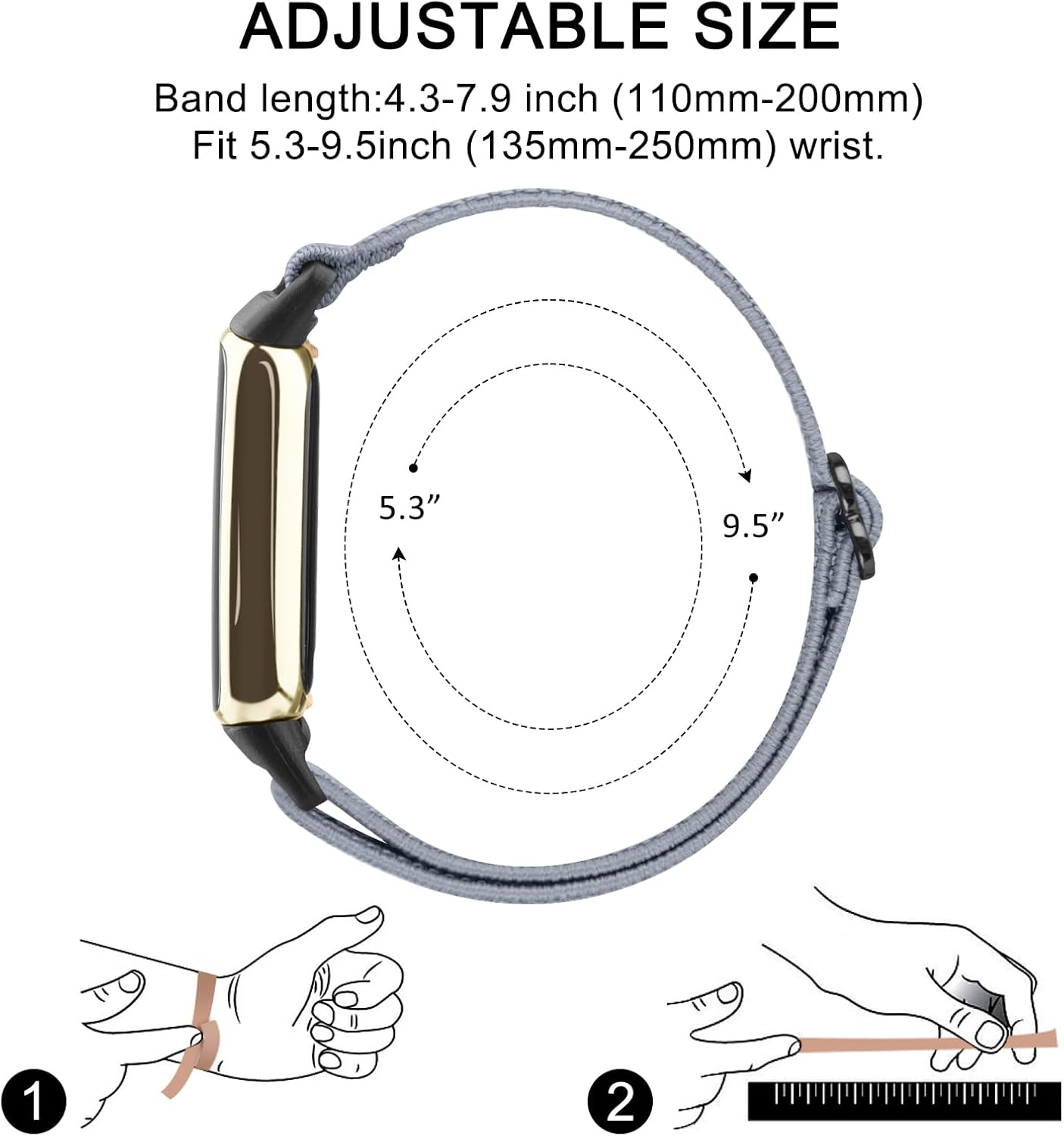 Band Compatible with Fitbit Luxe Bands Women Men, 2 PACK Adjustable Elastic Replacement Wristband Strap for Fitbit Luxe Fitness Tracker image number 4