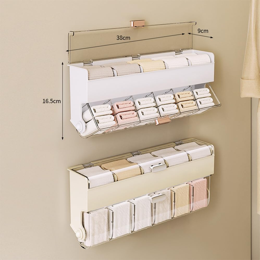 Betterlifewj 2Pcs Apricot Wall Mounted Storage Box， Underwear Organiser Clear Dustproof Organizer Holder Household Storage Box for Lingerie, Socks, Ties, Data Cable image number 1