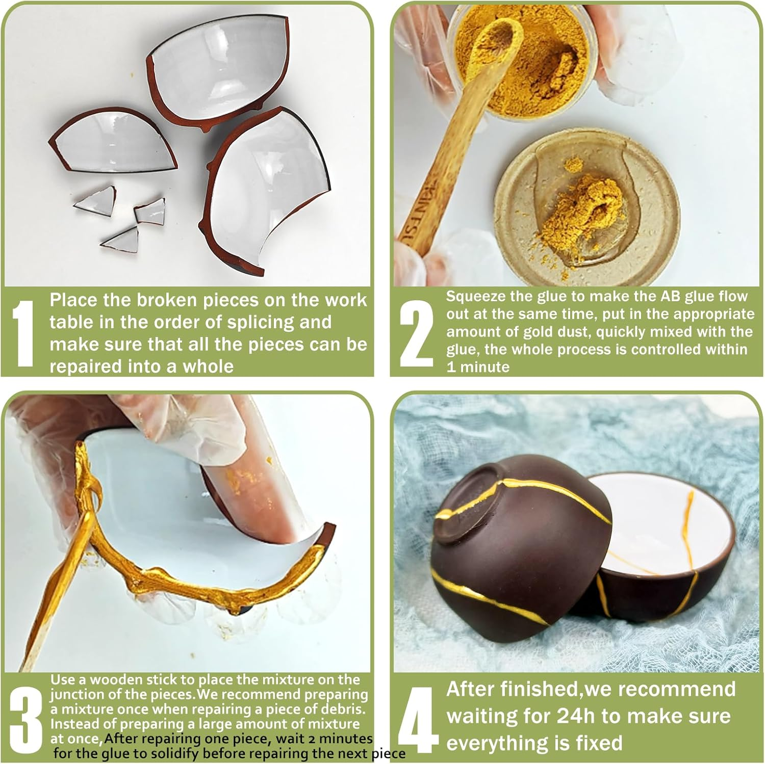 Kintsugi Repair Kit Gold，Kintsugi Repair Kit Food Safety Quickly Repair Your Precious and Meaningful Pottery，Japanese Gold Repair Kit Can Be Used to Repair Ceramics, Glass, Pottery