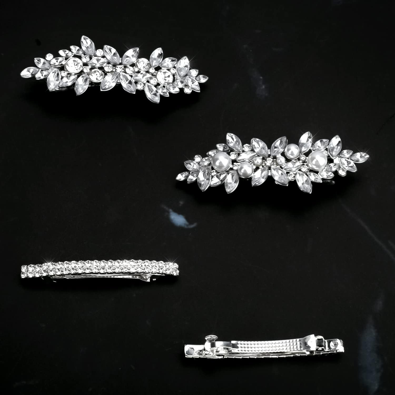 Hair Barrettes, 4 Pcs Rhinestone Hair Clips for Women - Hair Clip Barrettes with Rhinestones Crystal & Metal Alloy, Flower Hairpins for Women - Hair Accessories for Wedding, Party, Everyday image number 2