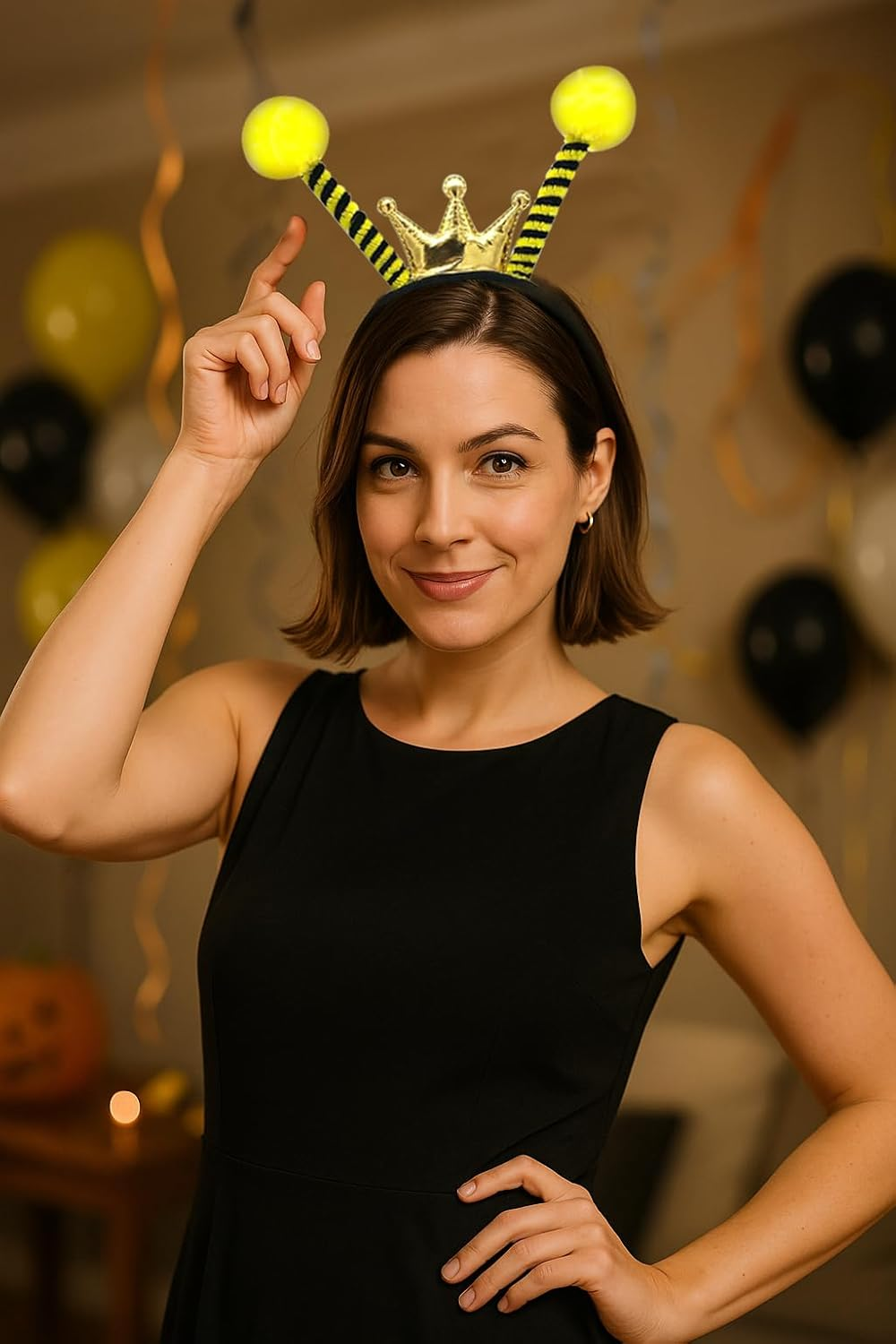 Bee Headband with Crown, Antennas, and Ears - Gold Ladybug Cosplay Accessories for Kids and Women'S Halloween Party