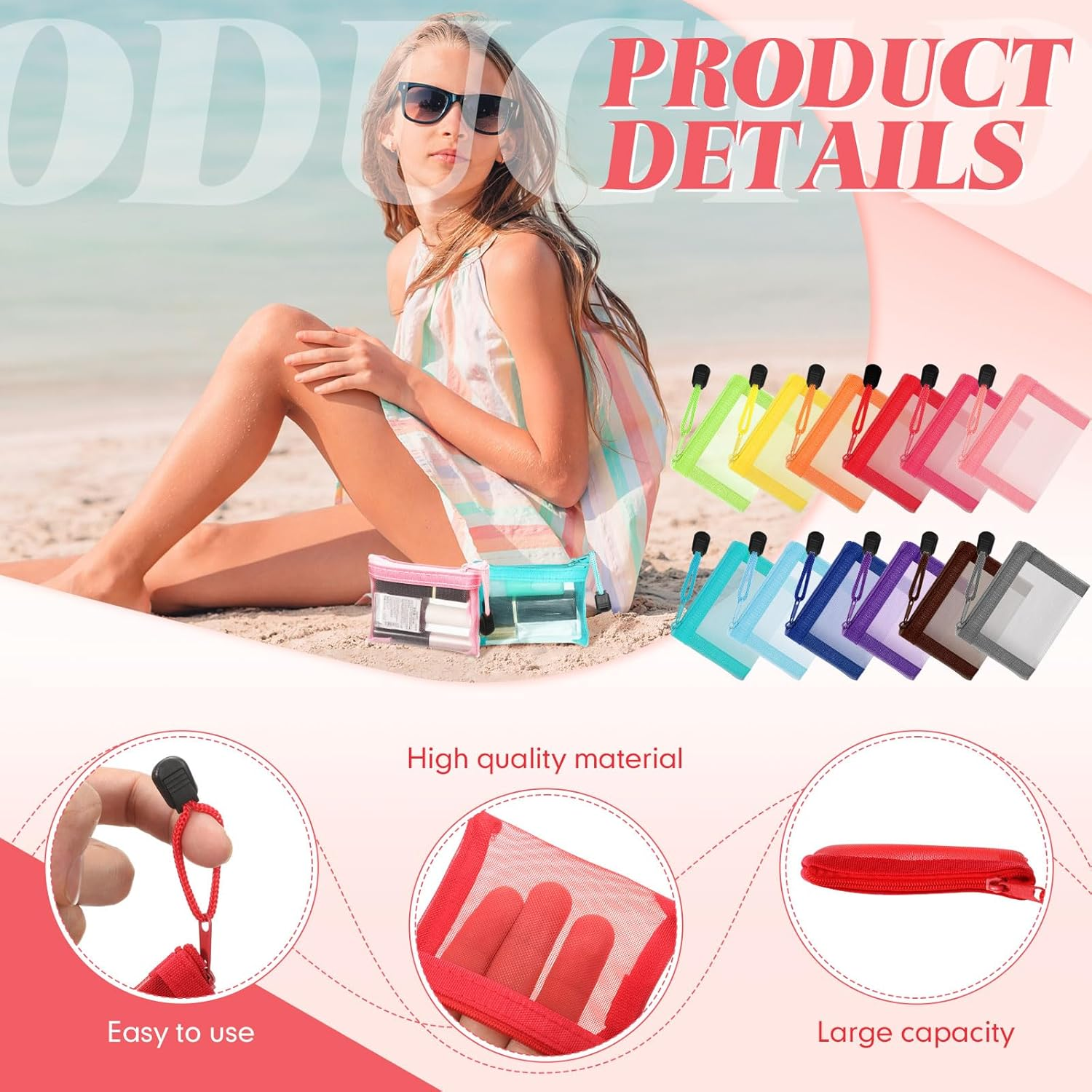 Jexine 24 Pcs Mini Zipper Mesh Bags Lipstick Cosmetic Accessories Organizer Nylon Makeup Zipper Pouch Small Cosmetic Bag for Purse Beauty Mesh Travel Pouch for Women(4 X 3 Inch,Bright Color) image number 3