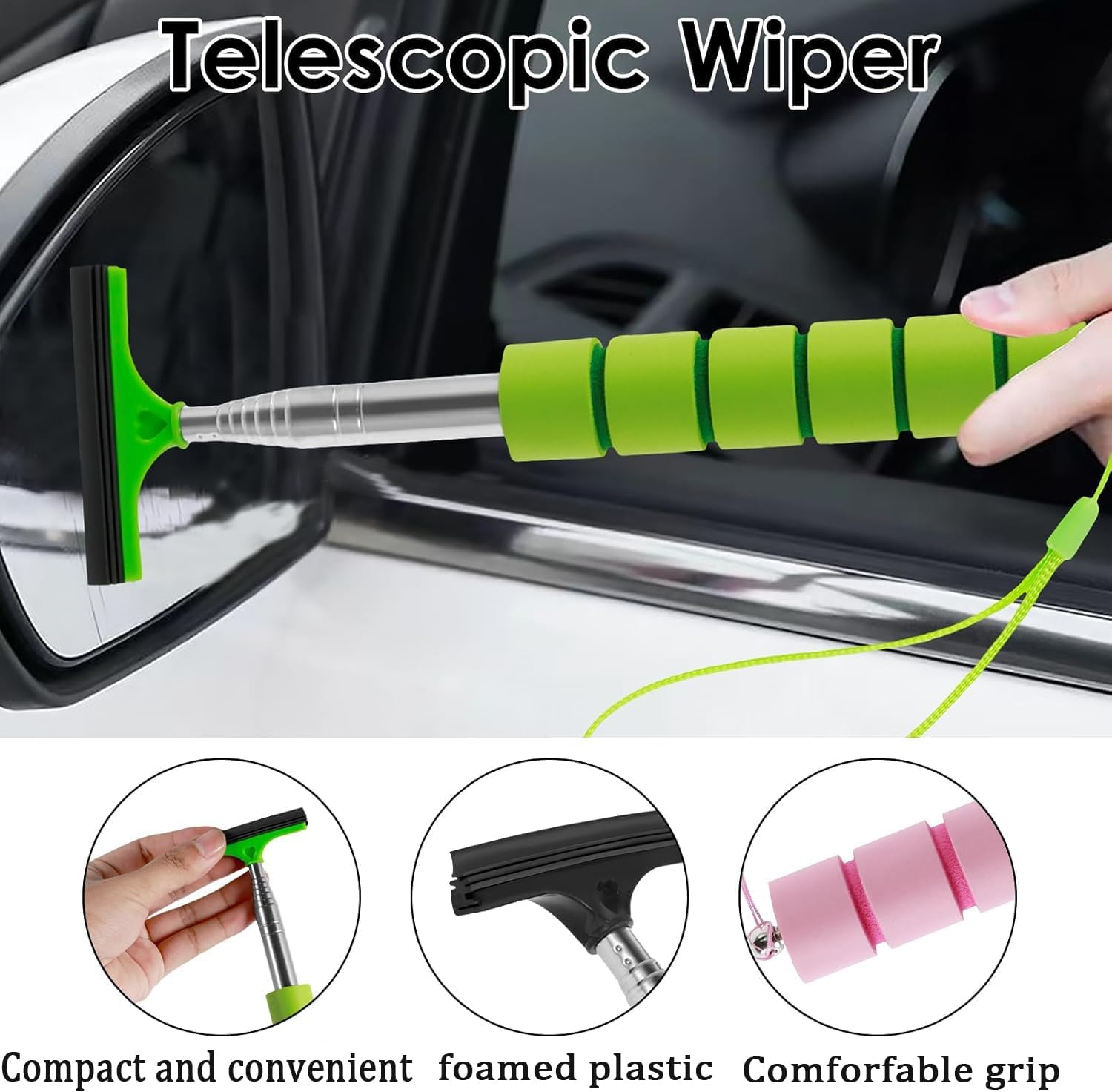 Lxcshljx 3 Pcs Car Rearview Mirror Wiper, Car Side Mirror Squeegee, Retractable Car Window Squeegee, Portable T-Plate Rearview Mirror Wiper, Universal Car Cleaning Tool, Glass Water Dust Removal Tool image number 3
