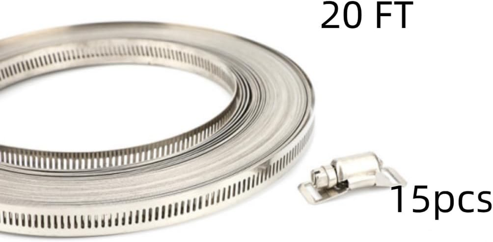 Clamps Hose Stainless Steel Worm Clamp,Hose Clamps 20 FT Adjustable 304 Stainless Steel Large Hose Clamp with 15 Fasteners Duct Clamps,Hose Clamp Strap with Fasteners. image number 3