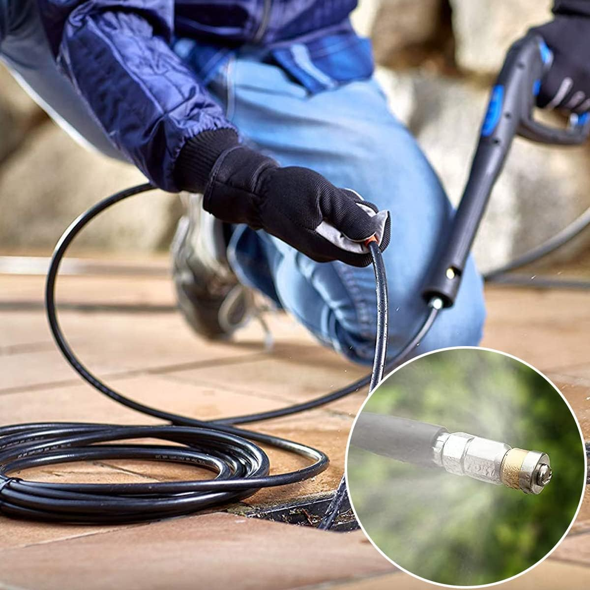 33FT Sewer Jetter Kit, High Pressure Washer Drain Cleaning Hose Kit,1/4 Inch Sewer Jetter Nozzle Kit, Pipes Gutters Cleaning Tool Compatible with K2 - K7 Series Pressure Washer image number 2