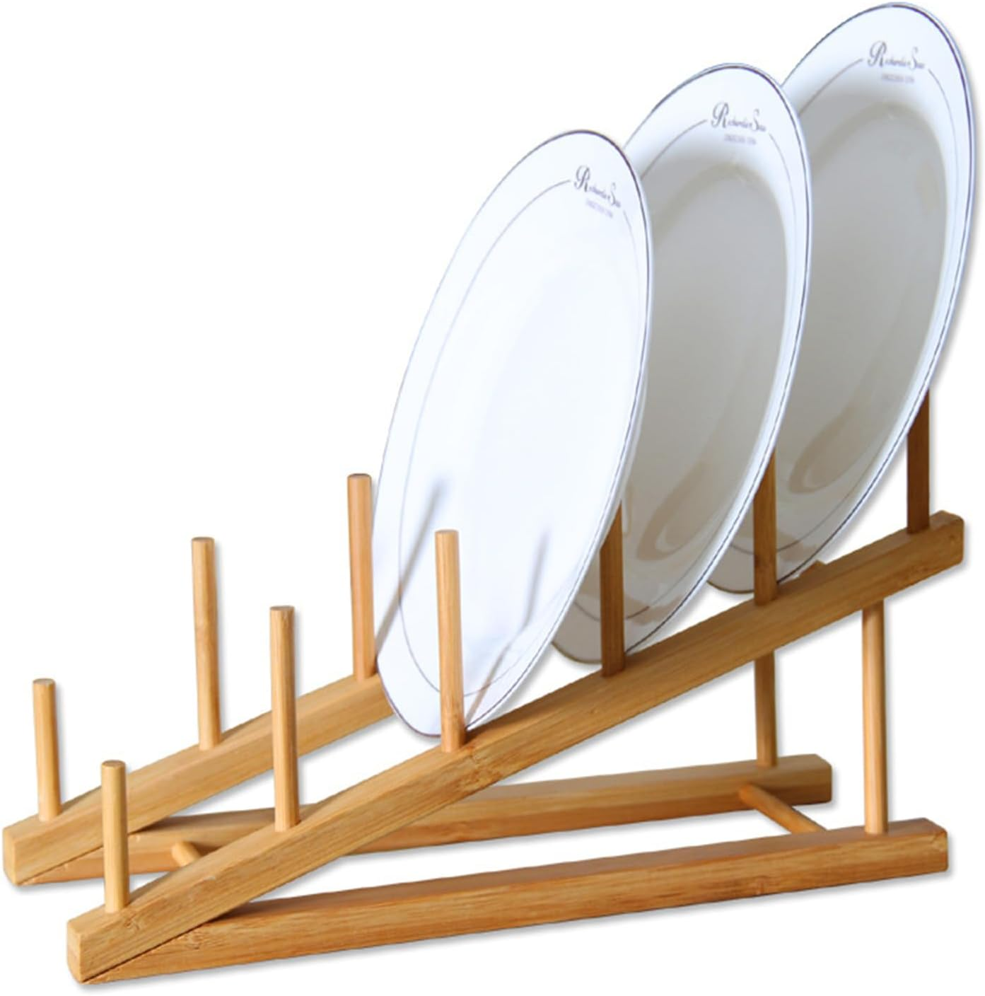 1 Pack Bamboo Wood Dish Drying Rack - Kitchen Cabinet Organizer for Plates, Dishes, Cups, Cutting Boards - Space-Saving Dish Drainer Stand image number 3