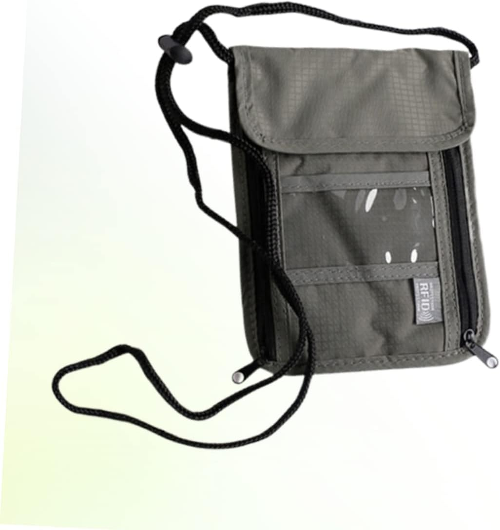 Travel Passport Holder Multi Function Wallet for Neck Hanging Credit Cards and Documents Grey for Travel and Daily Use